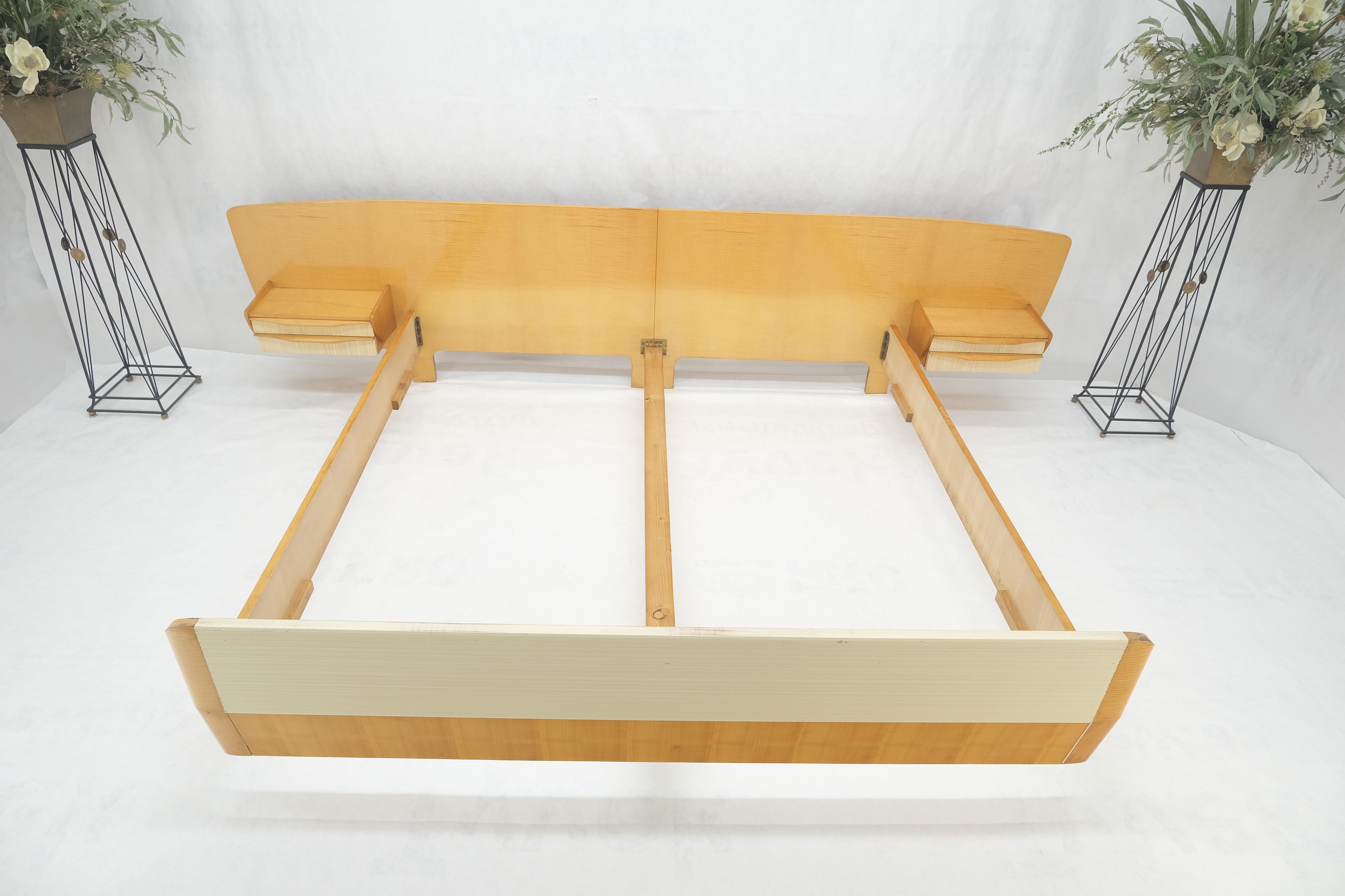 Swedish Mid Century Blond Birch King Headboard Bed Night Stands Box Spring NICE! For Sale 12