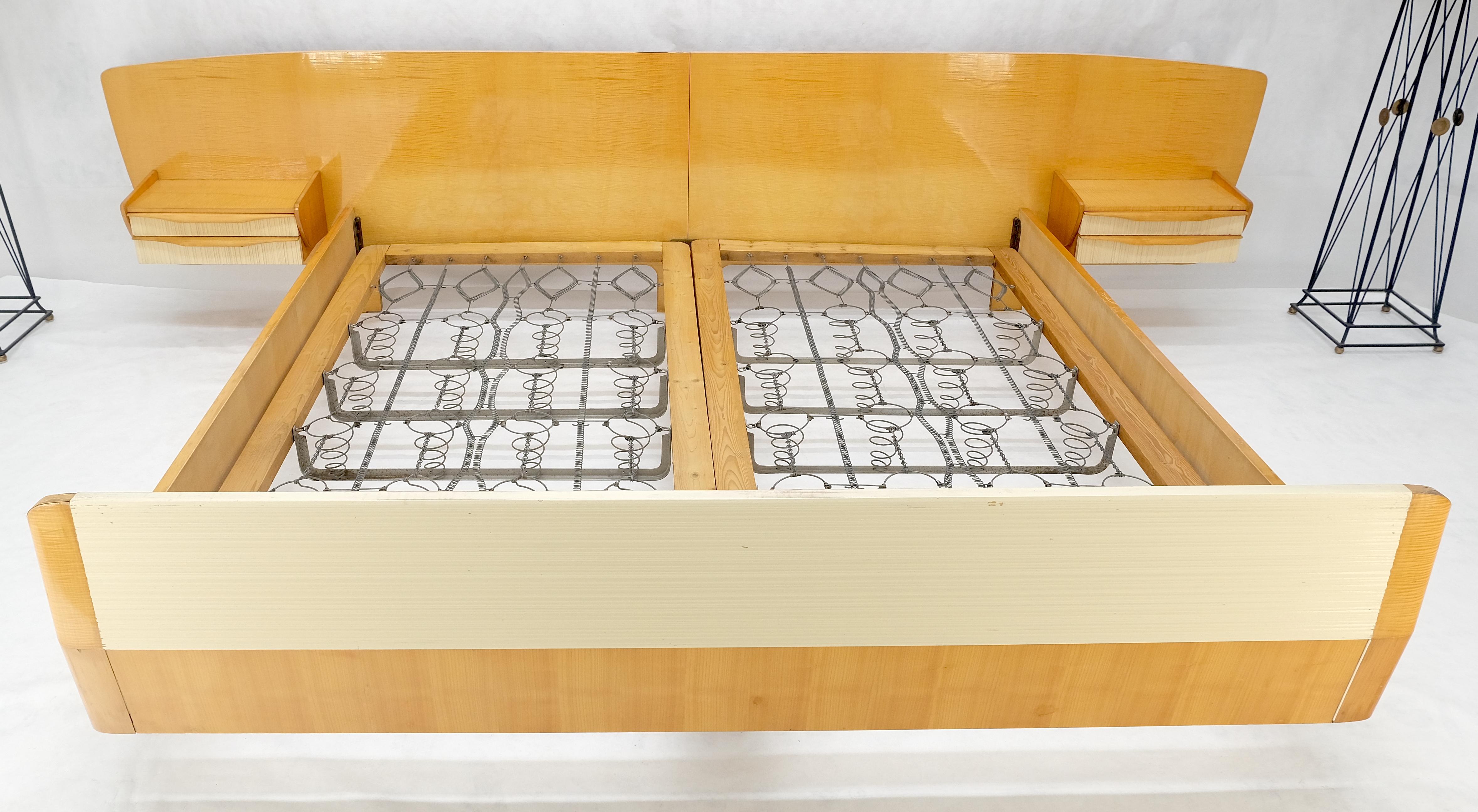 Mid-Century Modern Swedish Mid Century Blond Birch King Headboard Bed Night Stands Box Spring NICE! For Sale