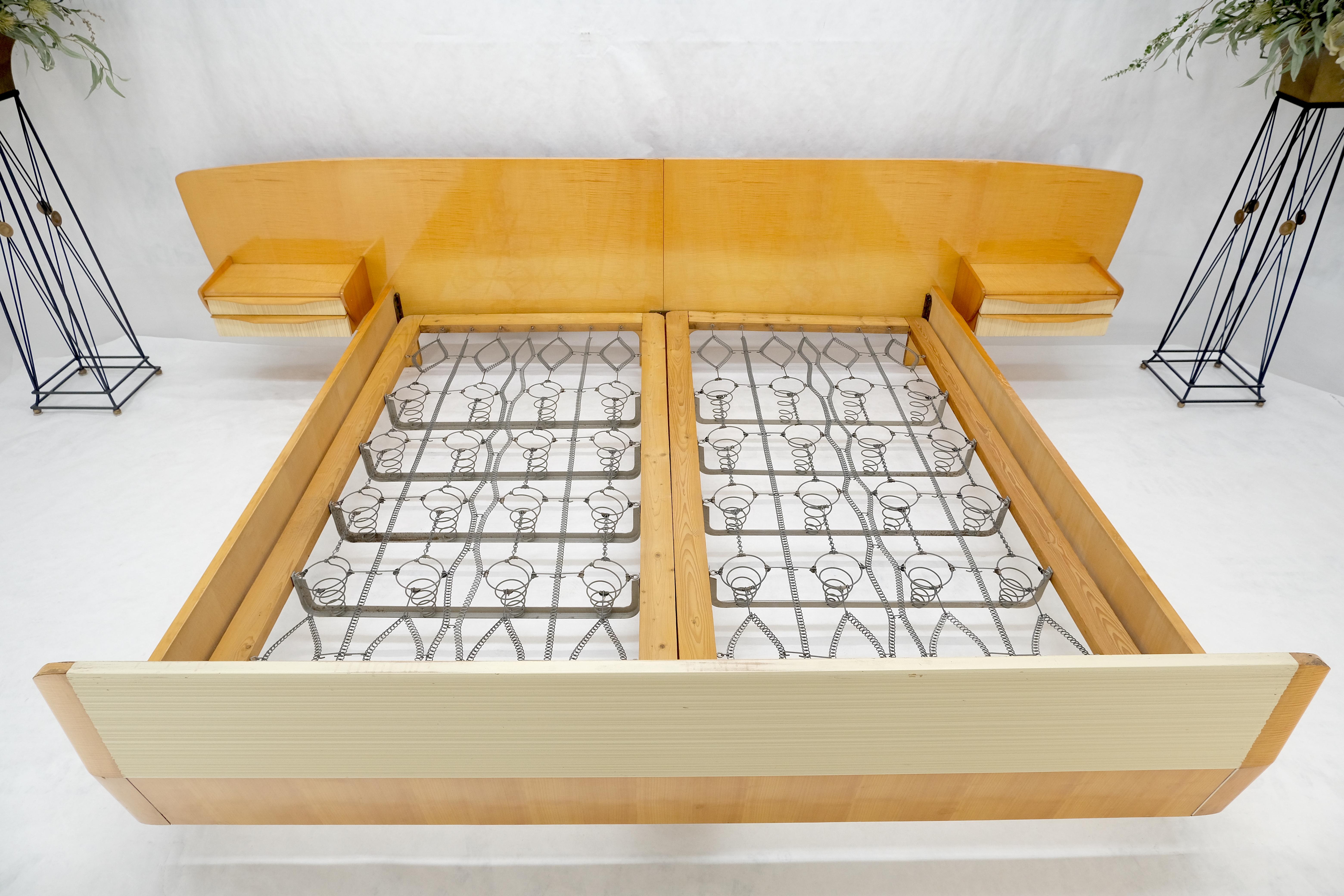 Swedish Mid Century Blond Birch King Headboard Bed Night Stands Box Spring NICE! In Good Condition For Sale In Rockaway, NJ