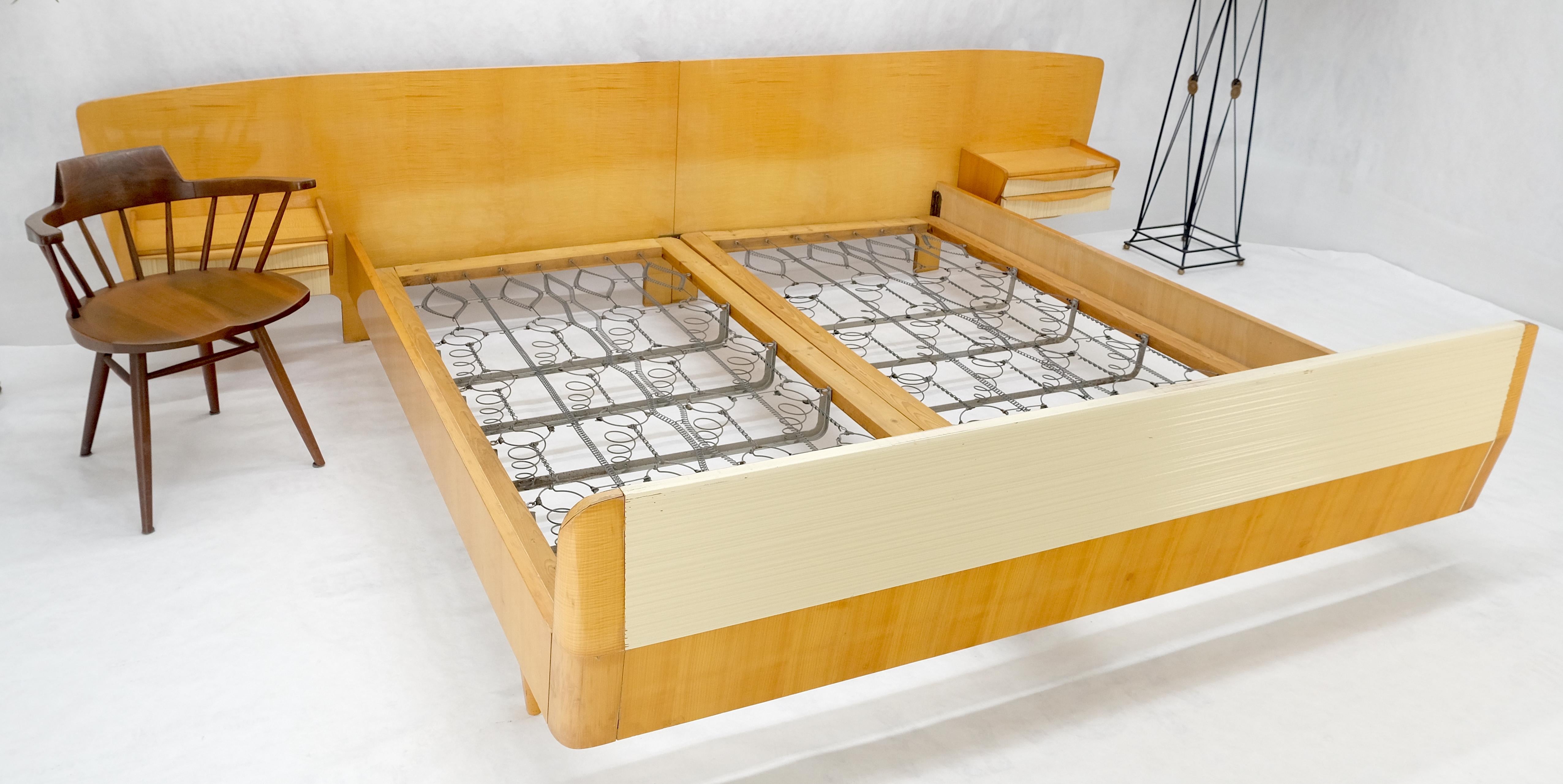 Swedish Mid Century Blond Birch King Headboard Bed Night Stands Box Spring NICE! For Sale 1