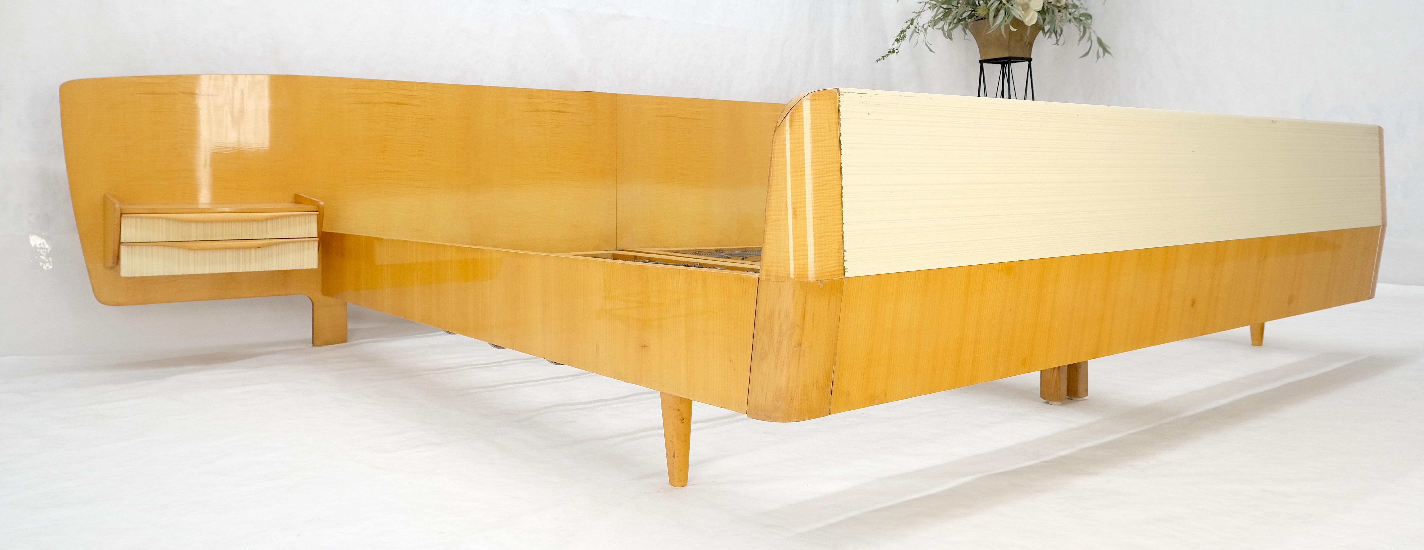 Swedish Mid Century Blond Birch King Headboard Bed Night Stands Box Spring NICE! For Sale 2