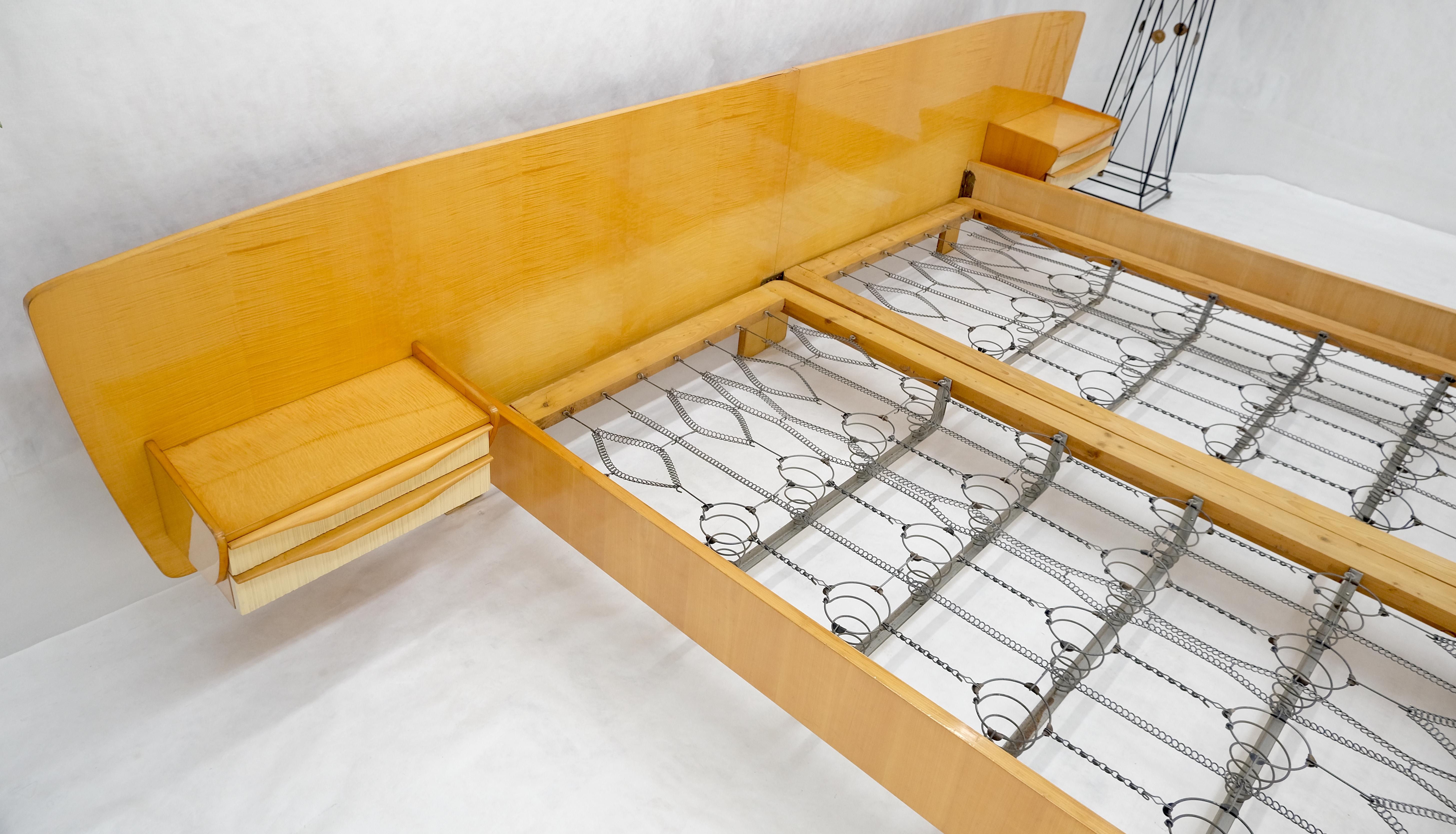 Swedish Mid Century Blond Birch King Headboard Bed Night Stands Box Spring NICE! For Sale 4