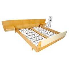 Schwedisches Mid-Century Blond Birke King Kopfteil Bett Nachttische Schachtel Frühjahr NICE!