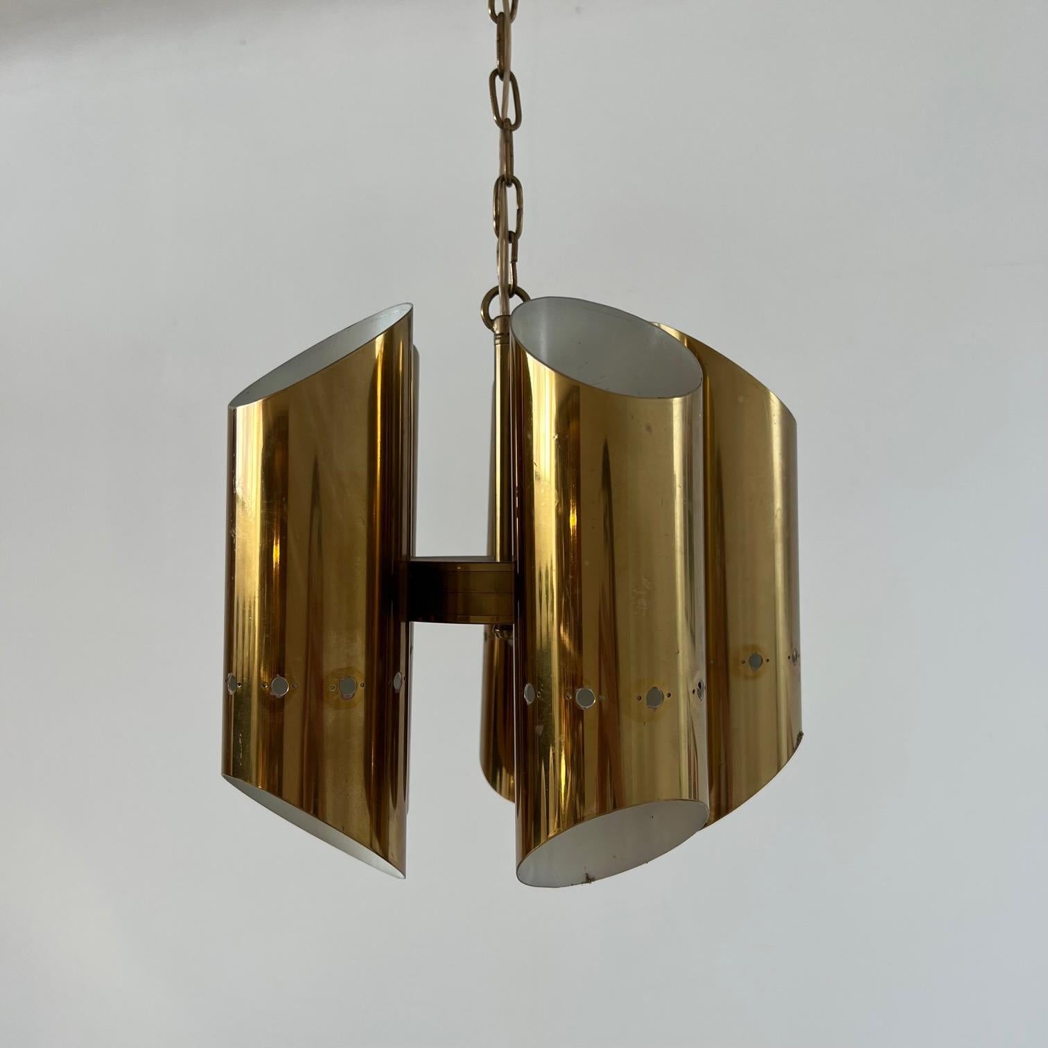 20th Century Swedish Mid-Century Brass 5 Way Pendant Light