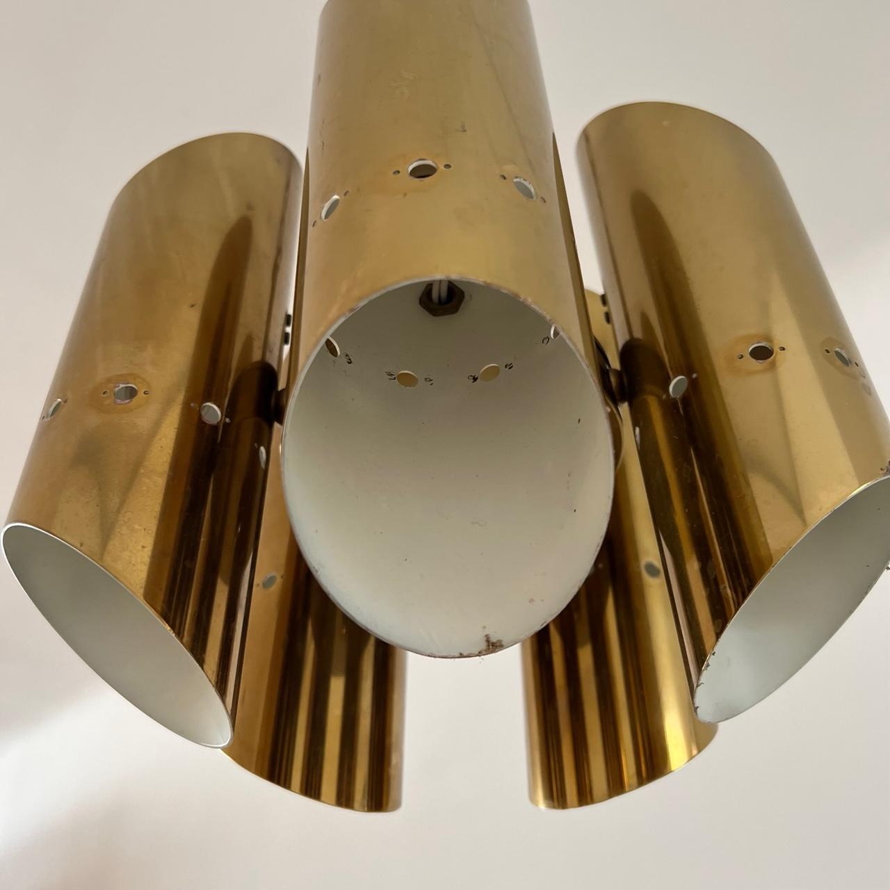 Swedish Mid-Century Brass 5 Way Pendant Light 4