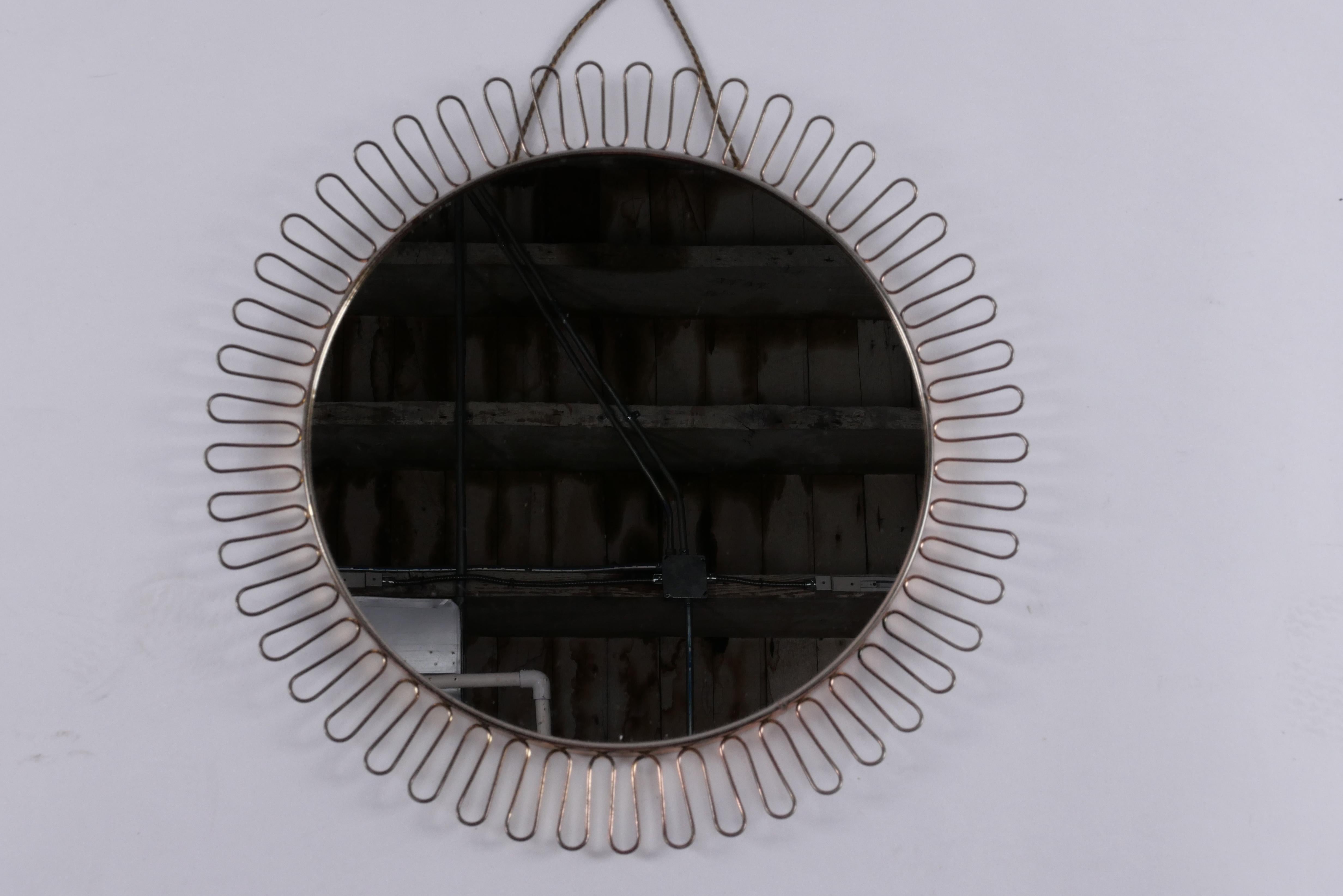 Swedish Mid Century Brass Mirror In Good Condition For Sale In Portland, OR