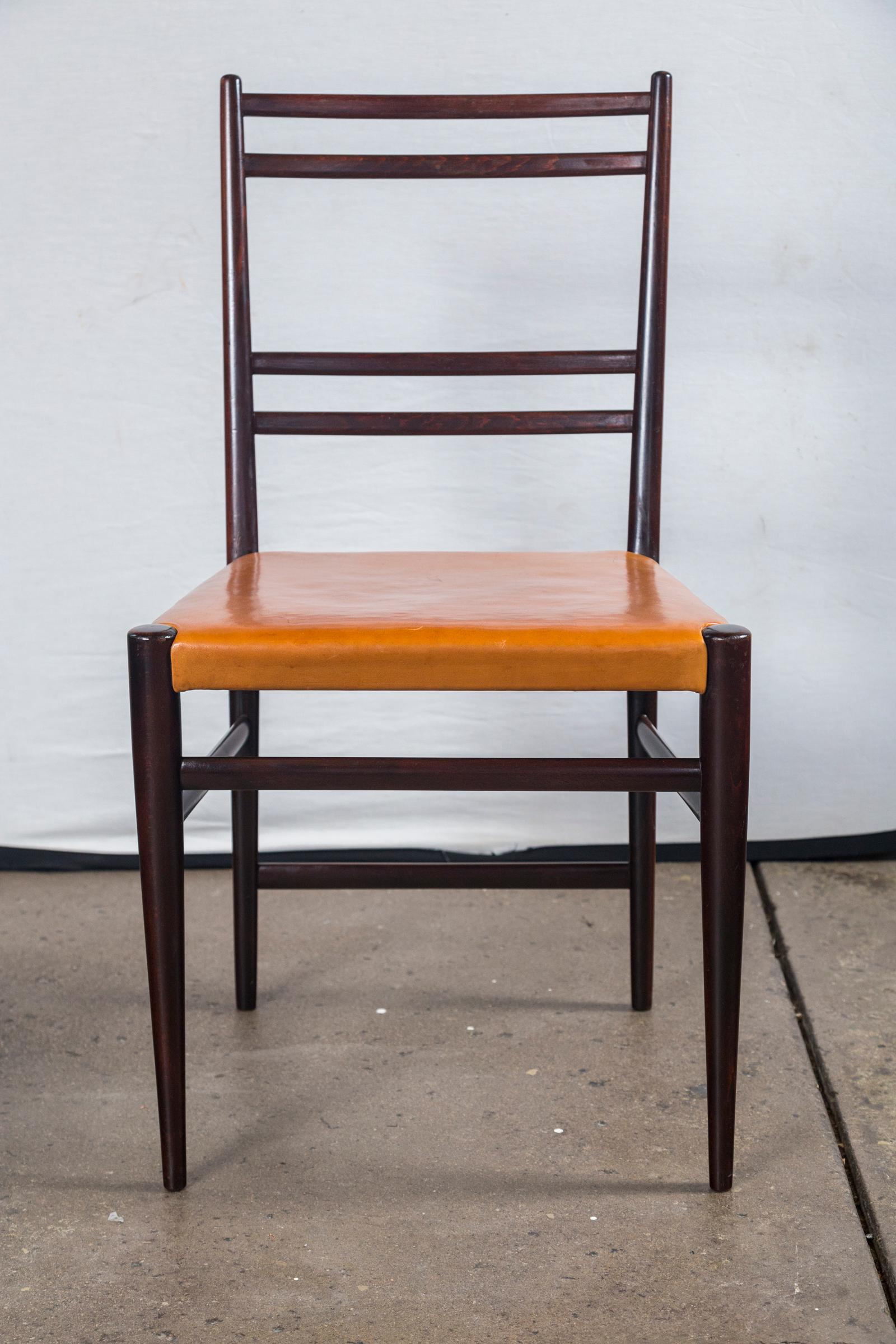 Mid-Century Modern Swedish Mid-Century Brown Leather and Wood Dining Chairs, Set of 6 For Sale