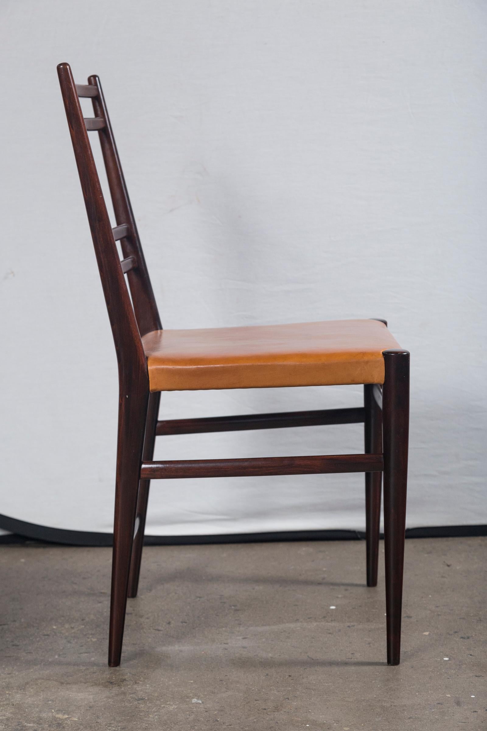 Swedish Mid-Century Brown Leather and Wood Dining Chairs, Set of 6 For Sale 3
