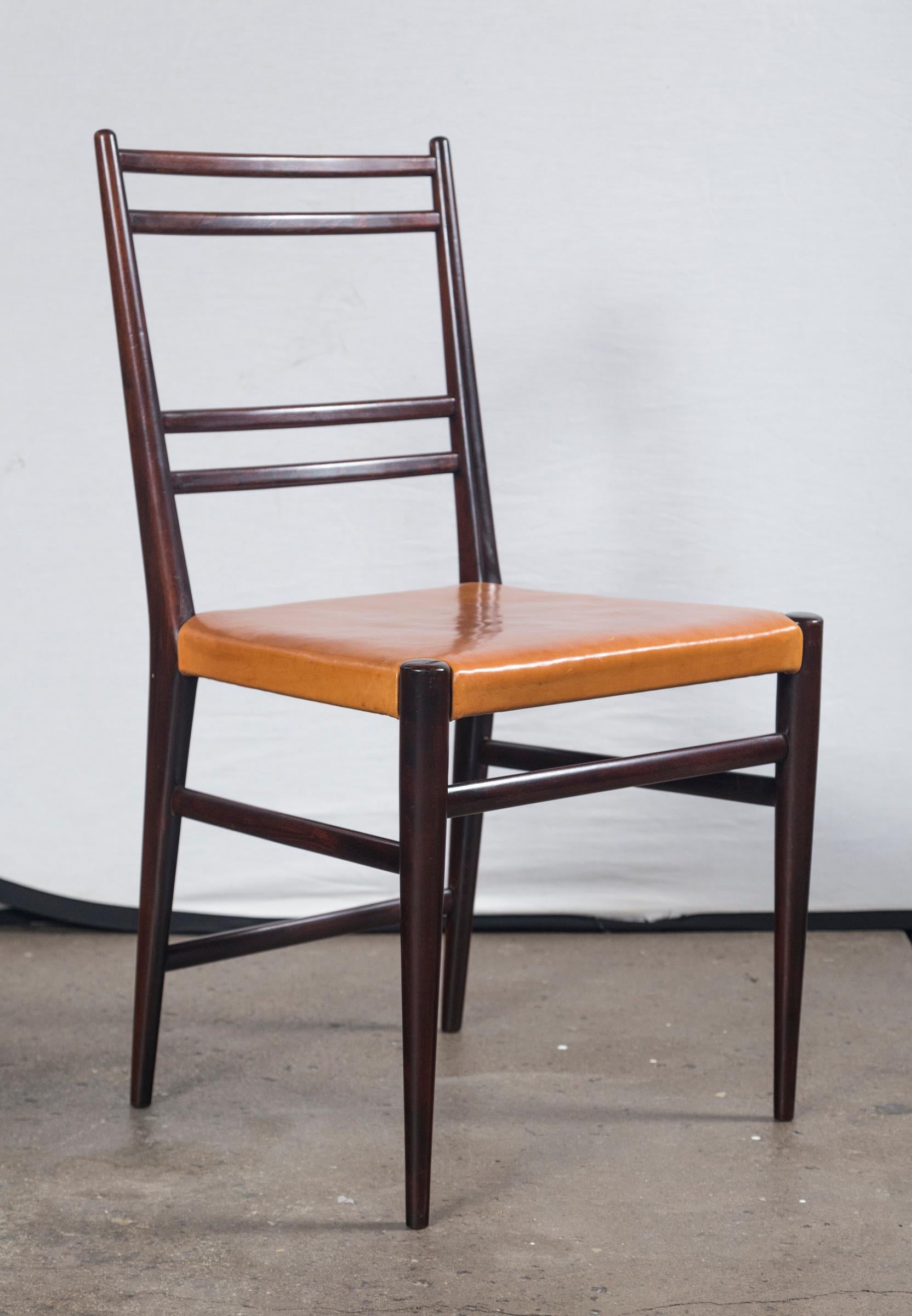 Swedish Mid-Century Brown Leather and Wood Dining Chairs, Set of 6 For Sale 4