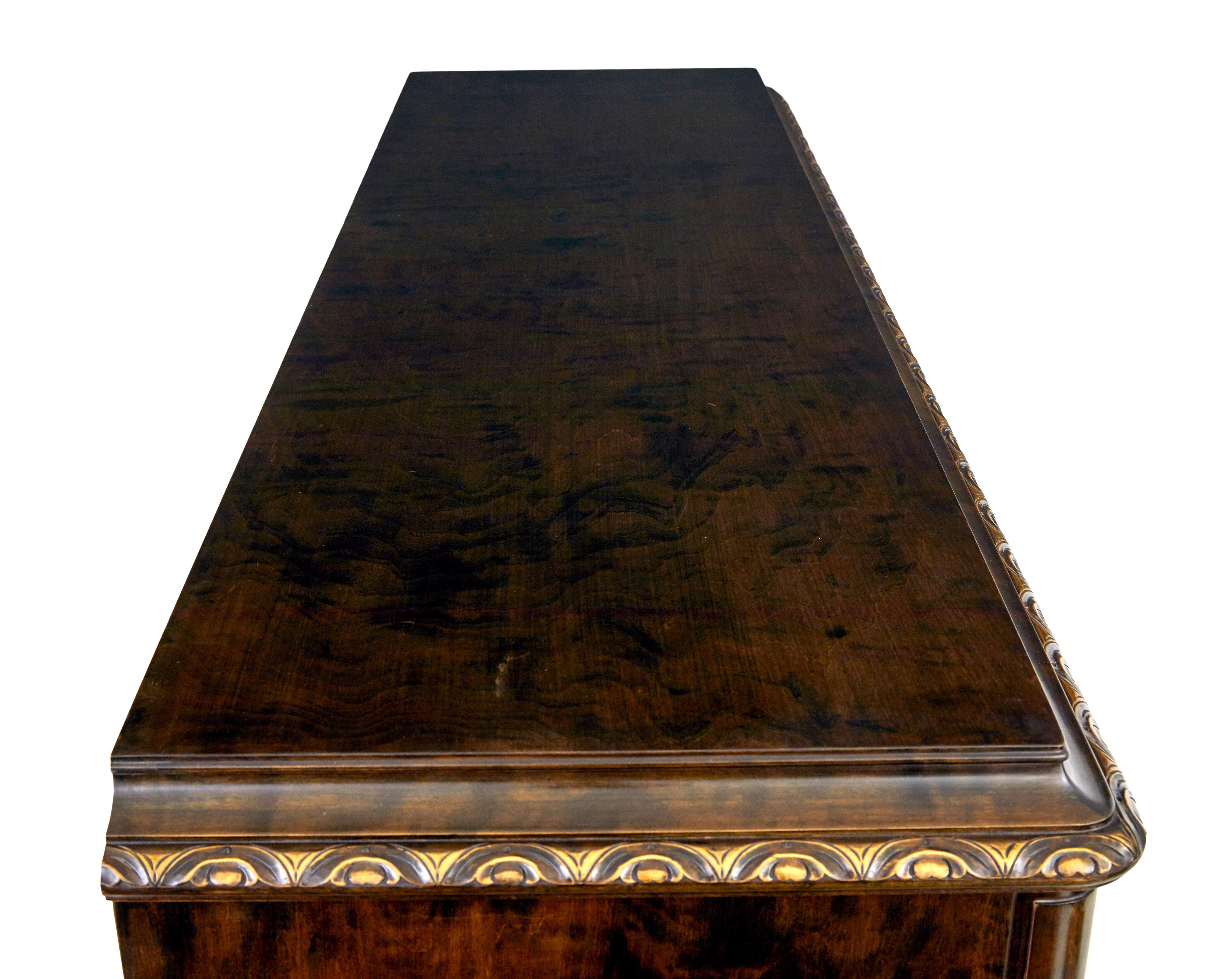 1940s Swedish Stained Flame Birch Sideboard For Sale 4