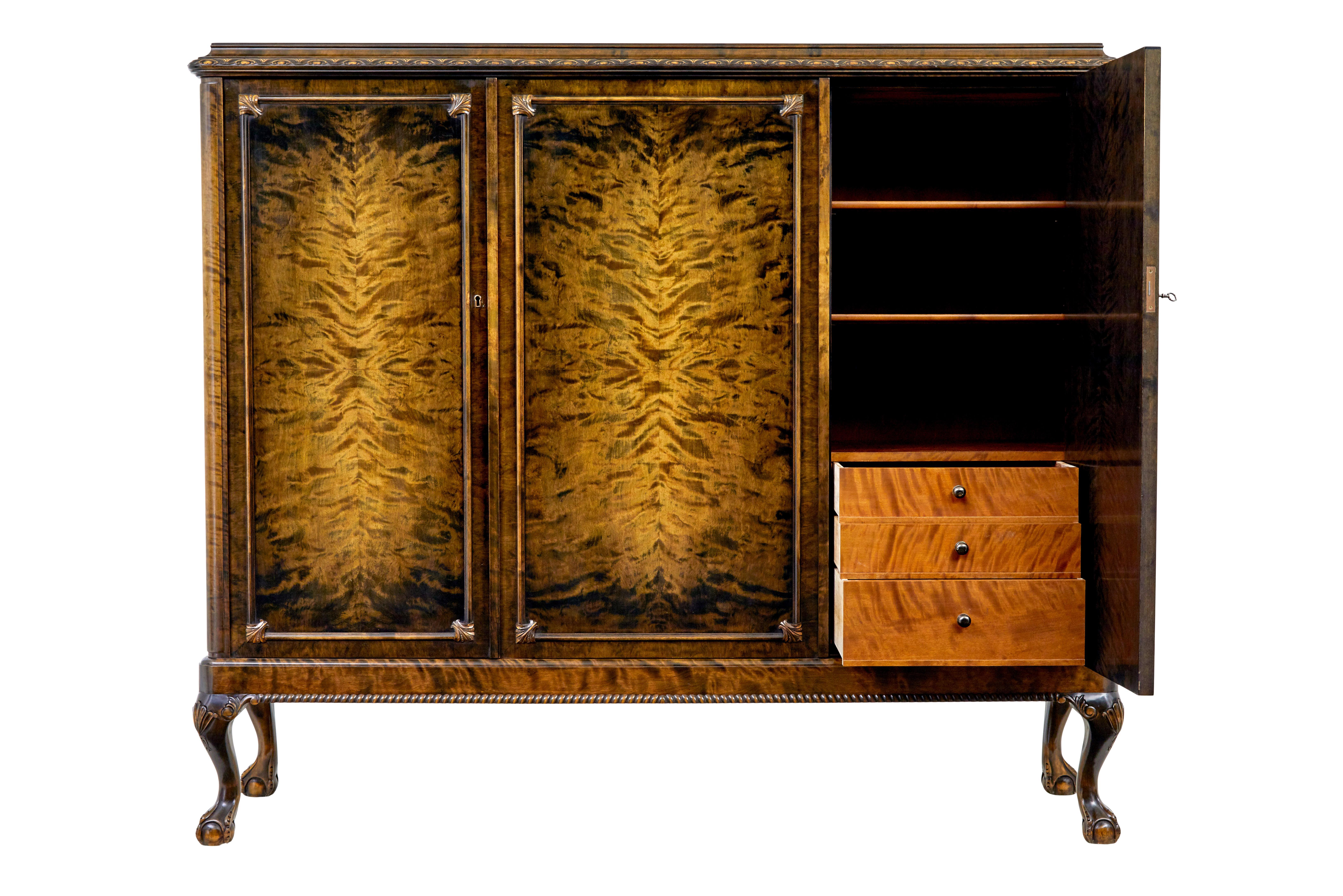 Mid-Century Modern Swedish mid century burr birch fitted sideboard For Sale