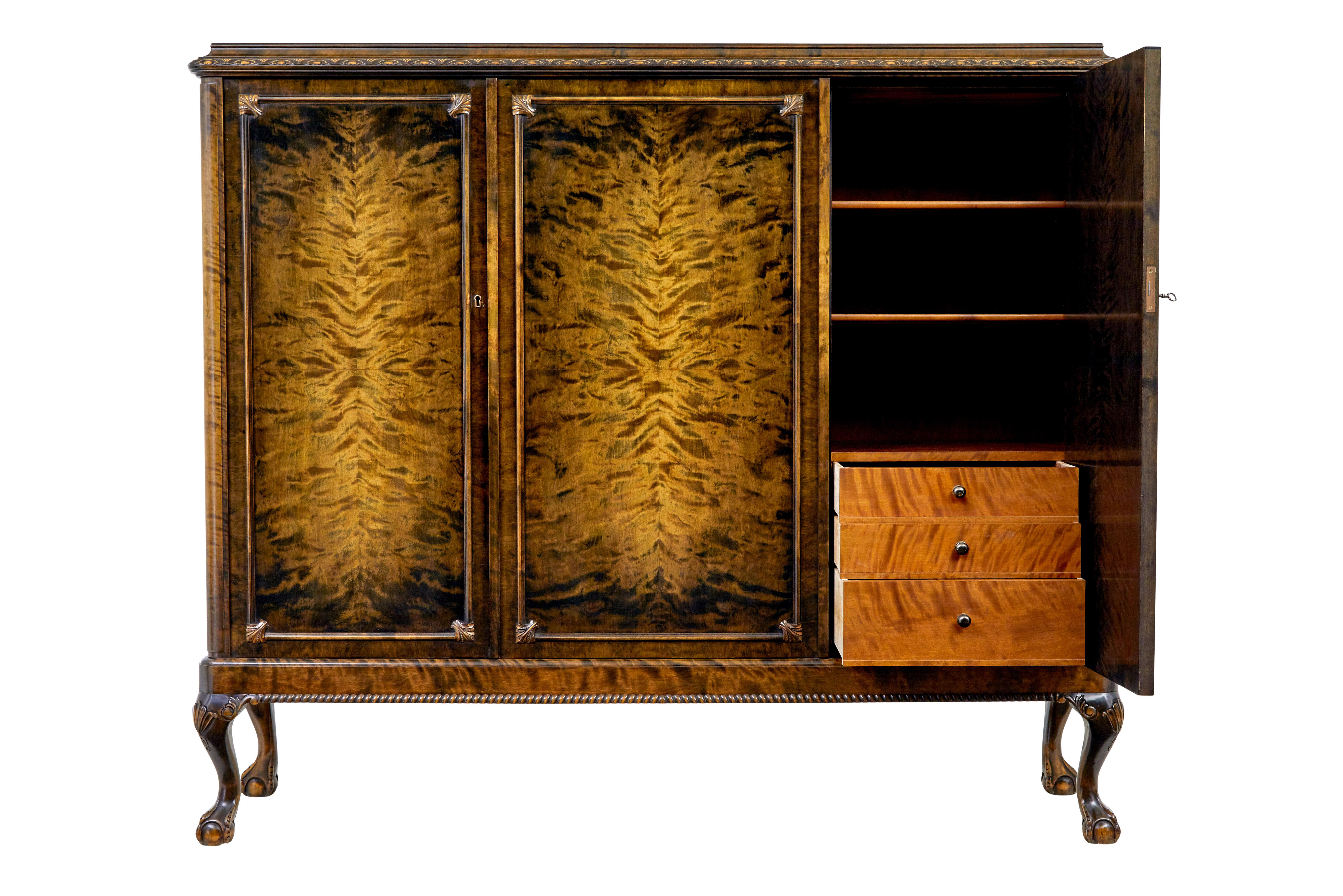Art Deco 1940s Swedish Stained Flame Birch Sideboard For Sale