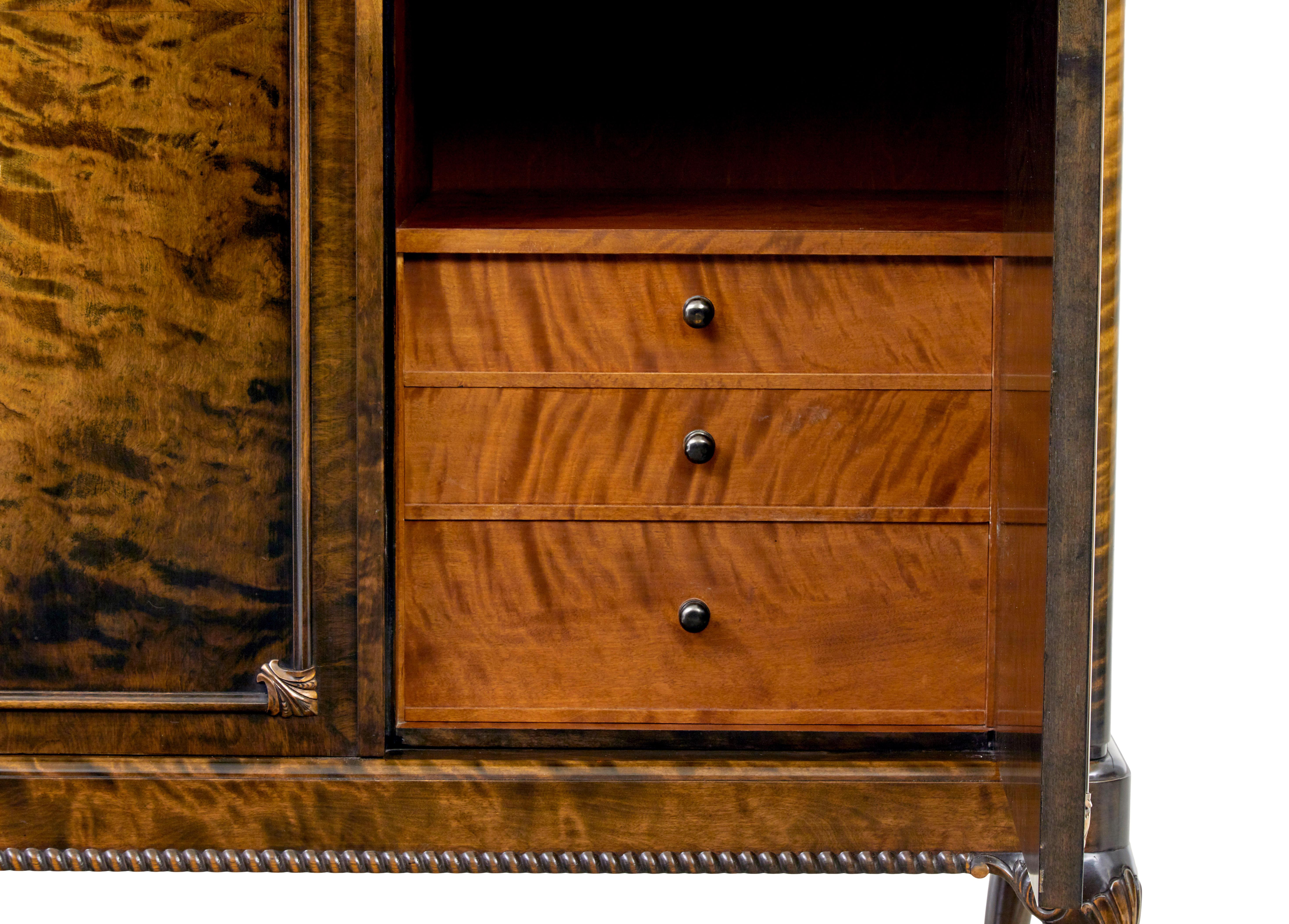 Swedish mid century burr birch fitted sideboard In Good Condition For Sale In Debenham, Suffolk