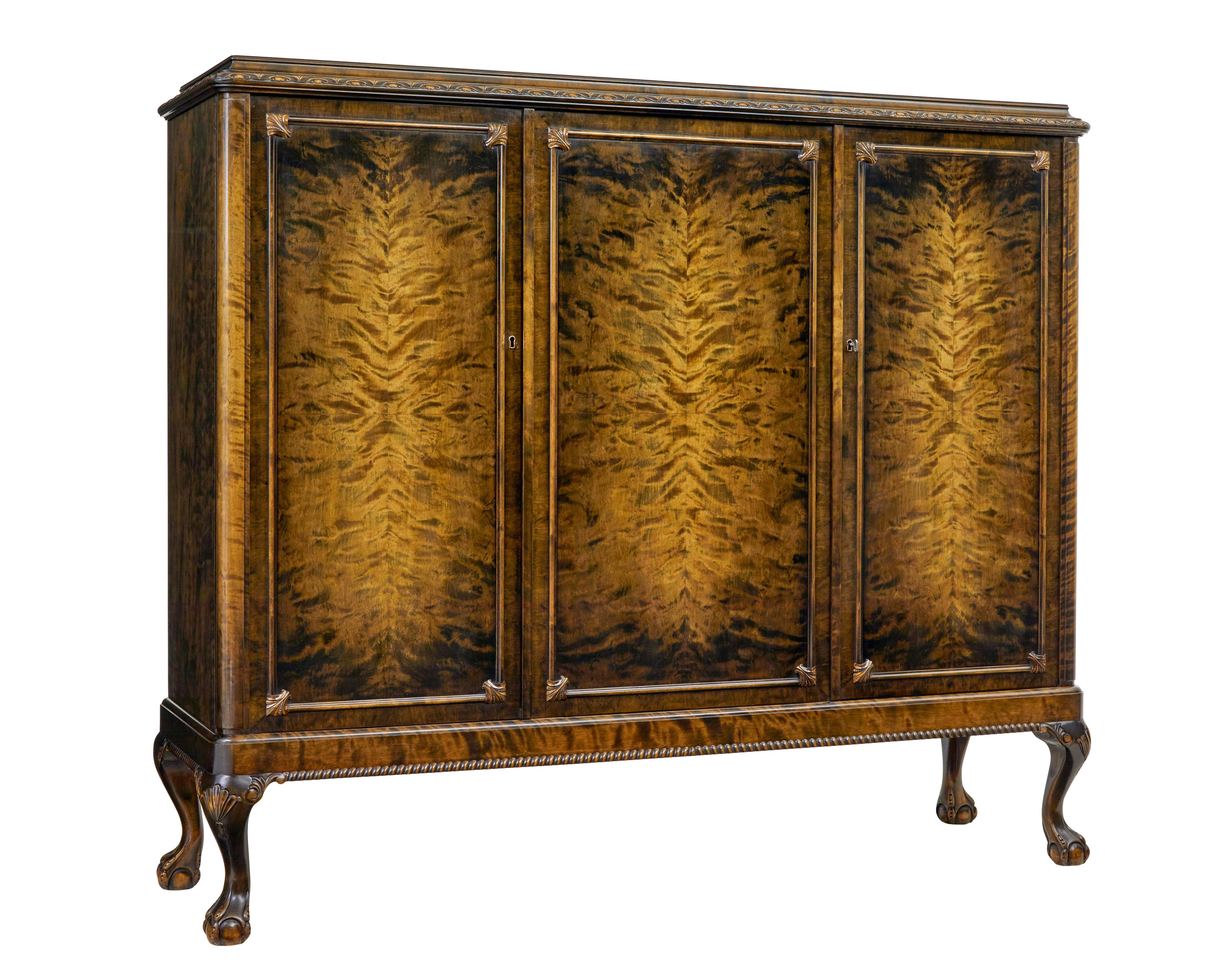 1940s Swedish Stained Flame Birch Sideboard For Sale 3