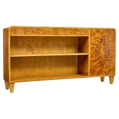 Swedish mid century burr elm low open bookcase