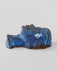 Masque suédois du milieu du siècle dernier - Sculpture de visage émaillé bleu, vers 1970