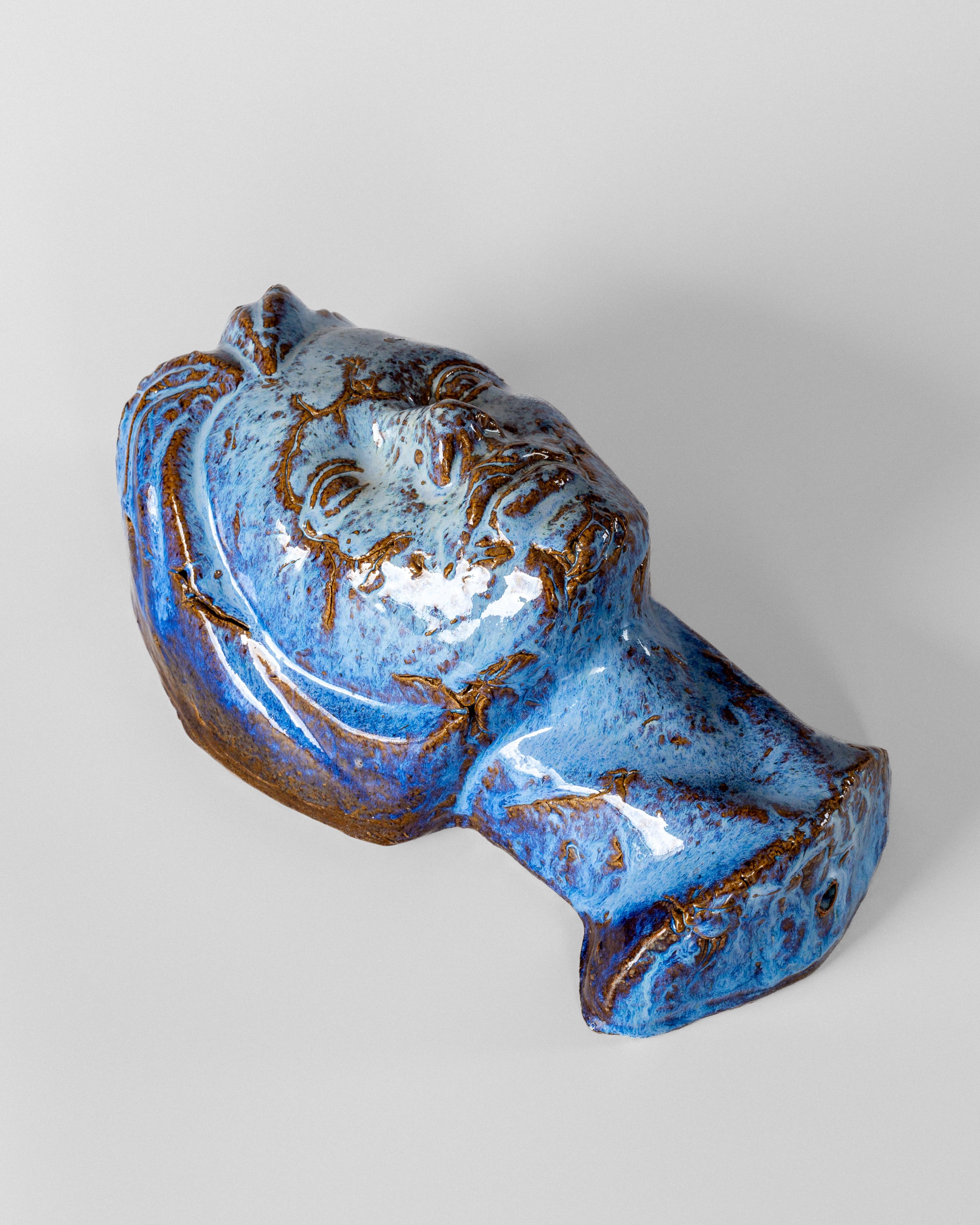 Mid-Century Modern Swedish Mid-Century Ceramic Mask - Blue Glazed Face Sculpture, ca 1970s For Sale
