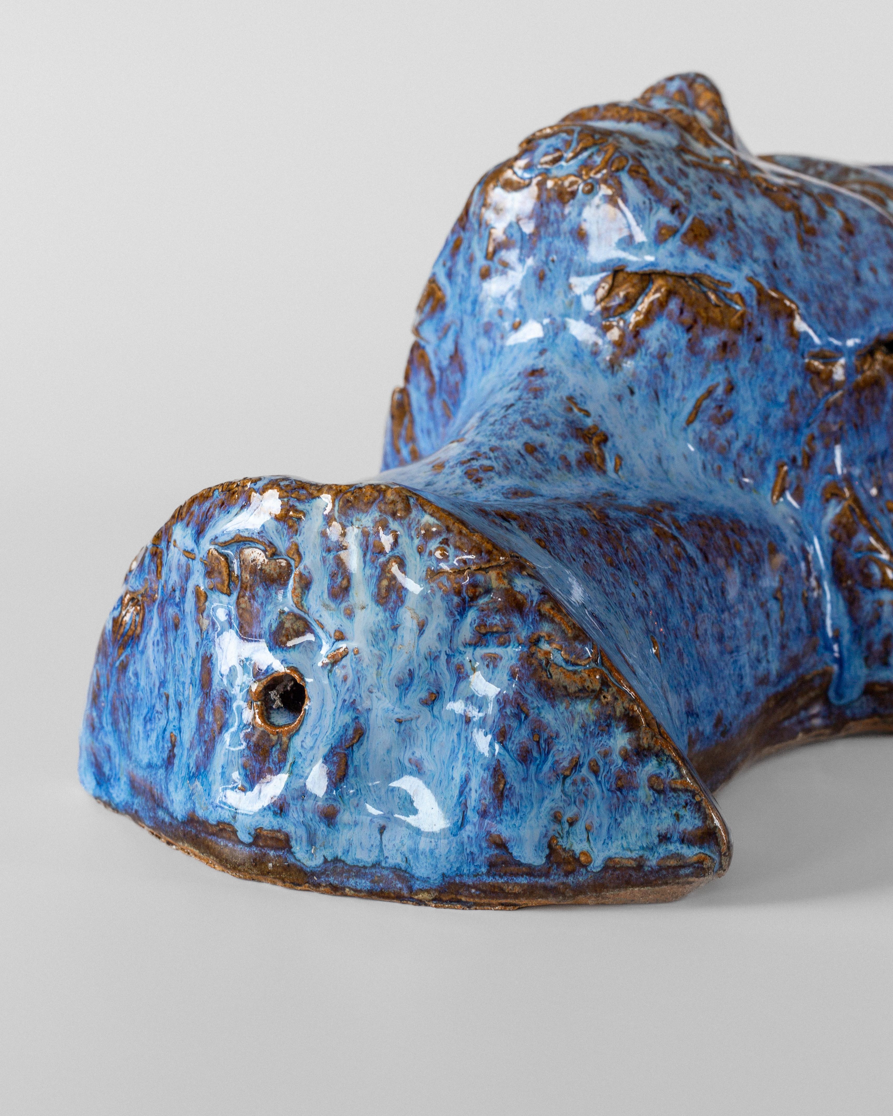 Earthenware Swedish Mid-Century Ceramic Mask - Blue Glazed Face Sculpture, ca 1970s For Sale