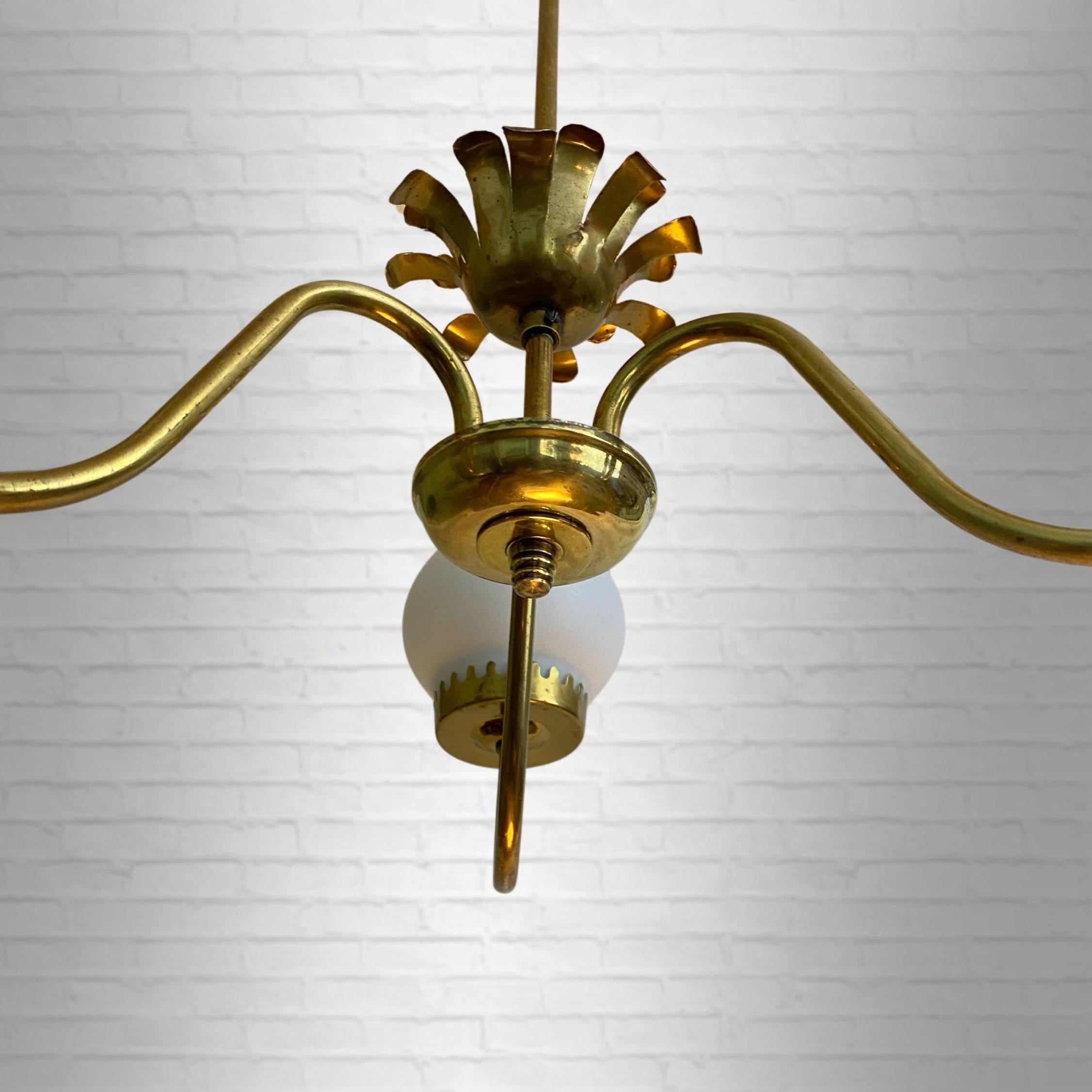 Swedish mid-century chandelier, brass and glass, Scandinavian Modern, 1940s For Sale 4