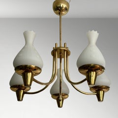 Lampadario svedese di metà secolo in ottone e vetro, anni '40