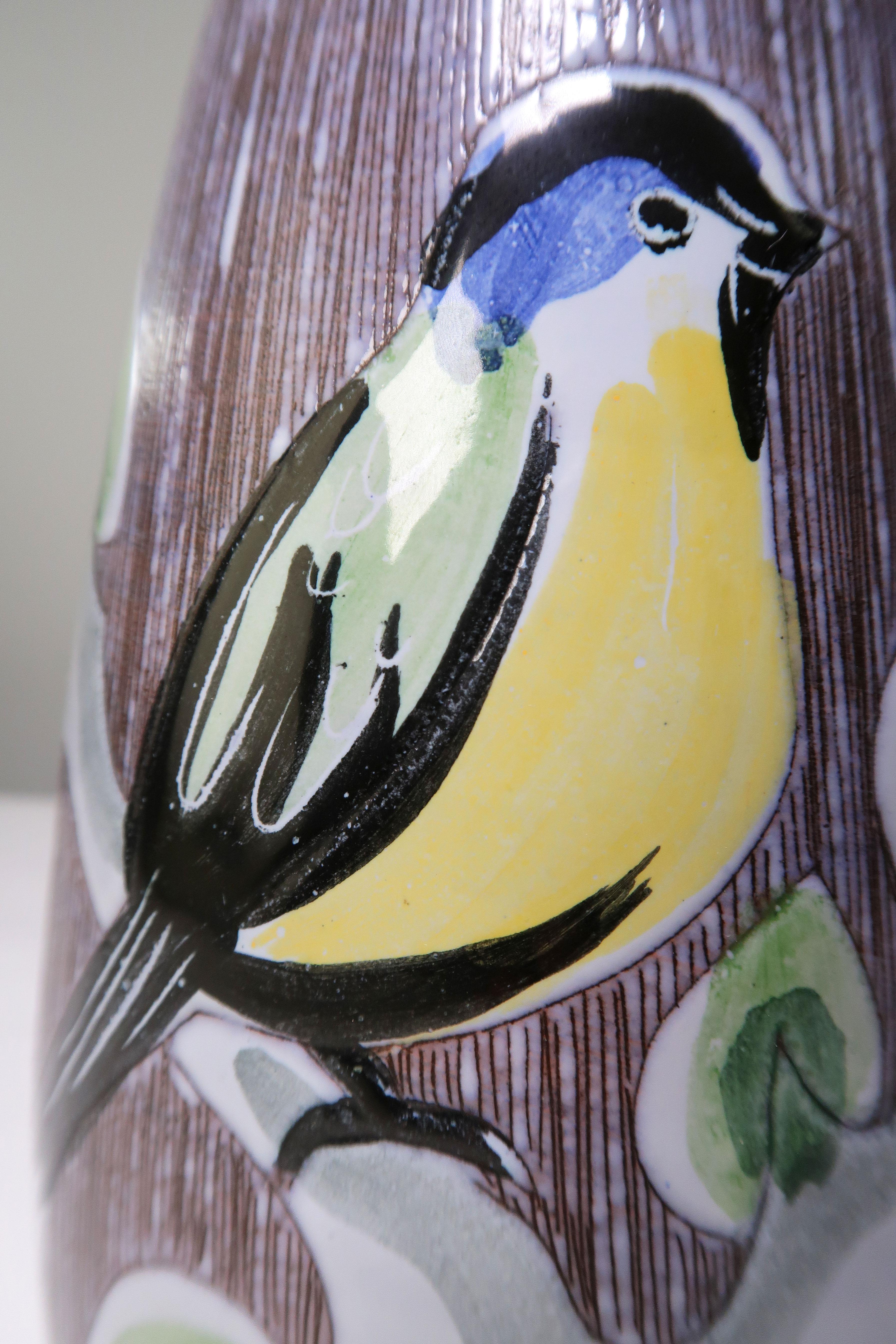 Vernissé Lampe Tilgmans en céramique colorée du milieu du siècle avec oiseaux, années 1960 en vente