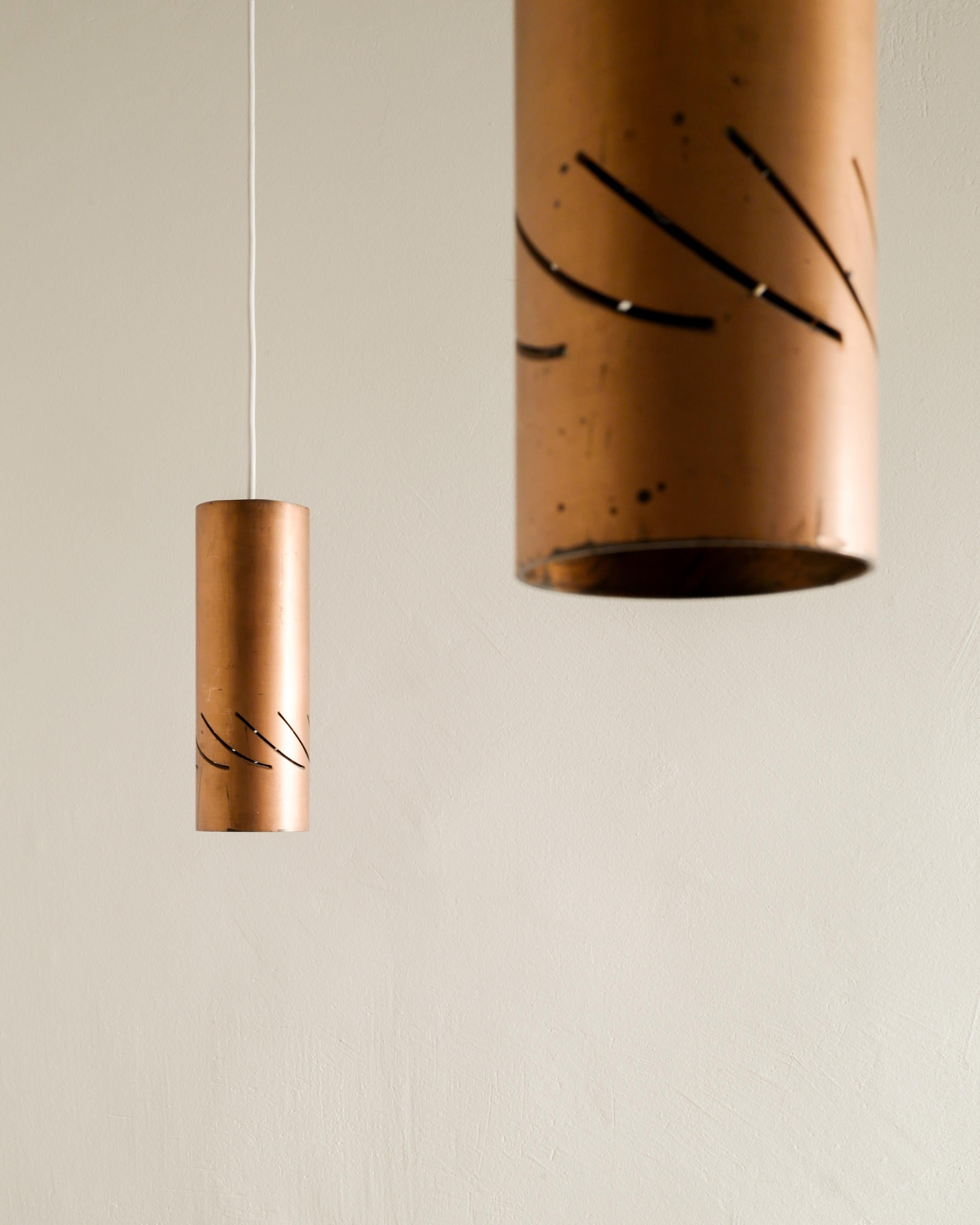Mid-20th Century Swedish Mid Century Copper Cylinder Pendants Produced in Sweden, 1960s For Sale
