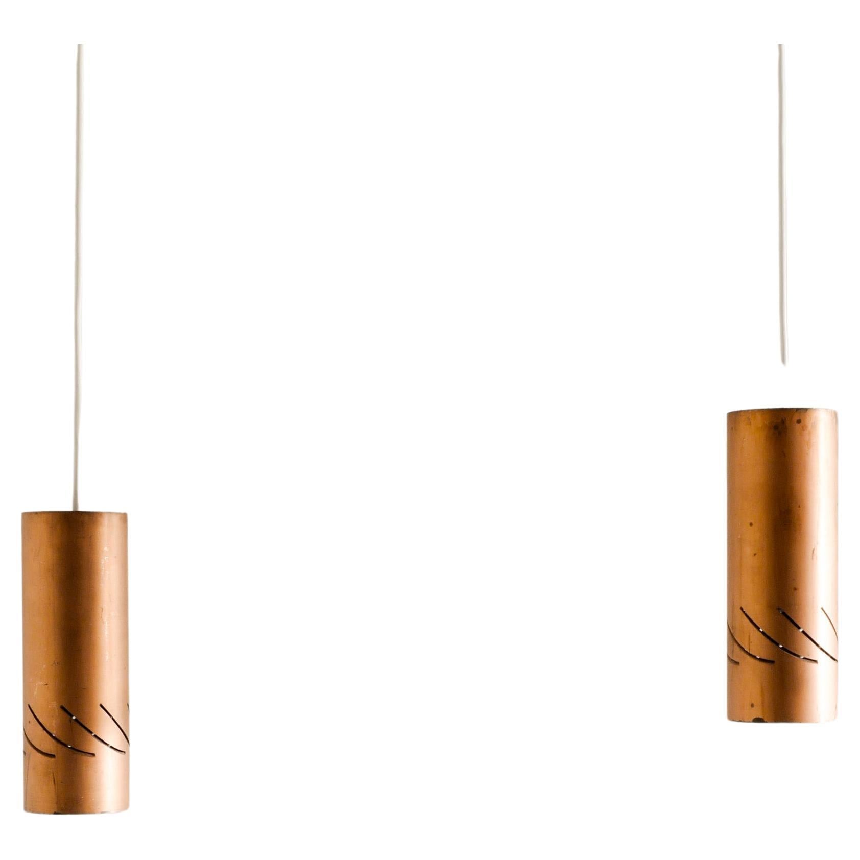 Swedish Mid Century Copper Cylinder Pendants Produced in Sweden, 1960s For Sale