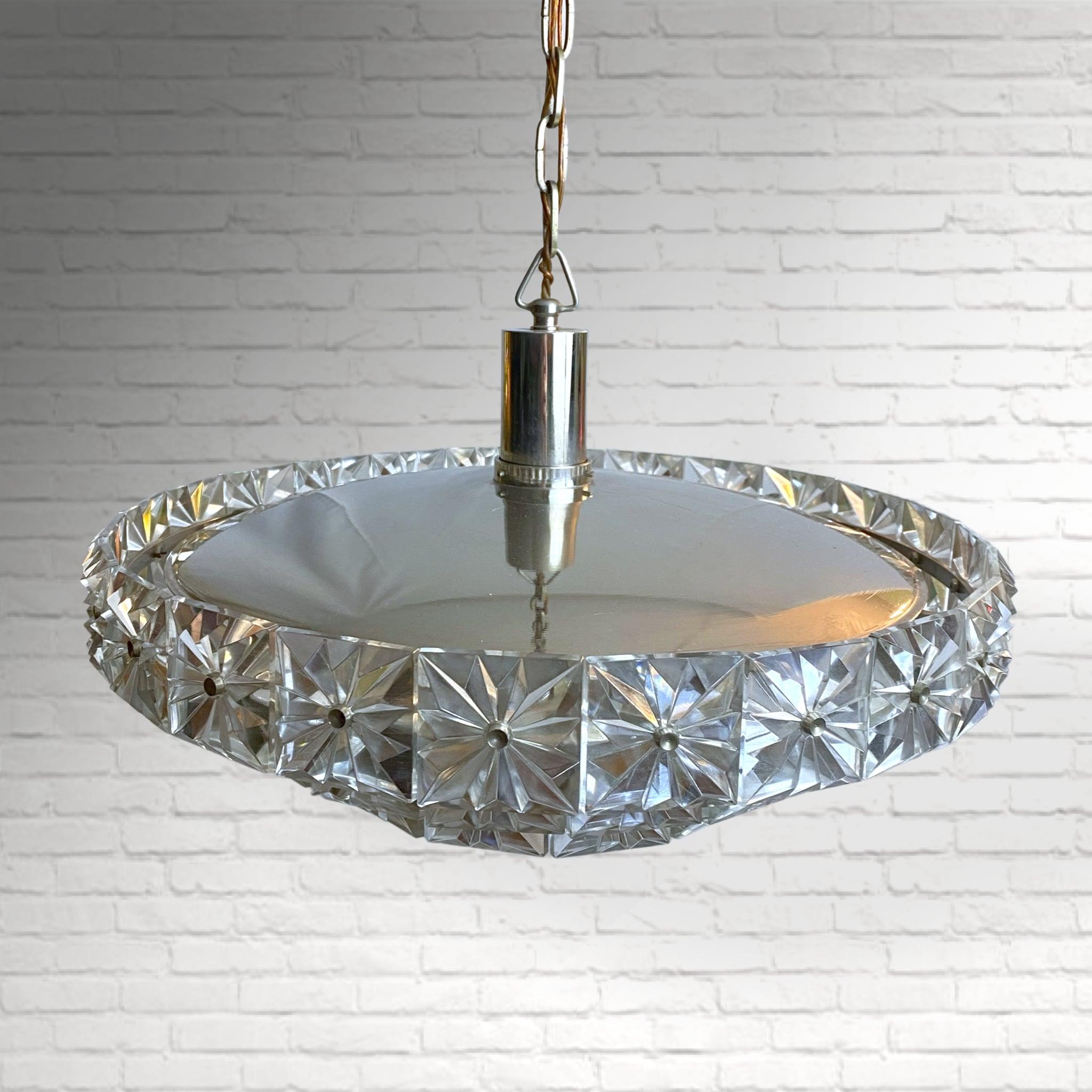 Steel Swedish mid-century crystal chandelier by Eriksmåla, 1960s For Sale