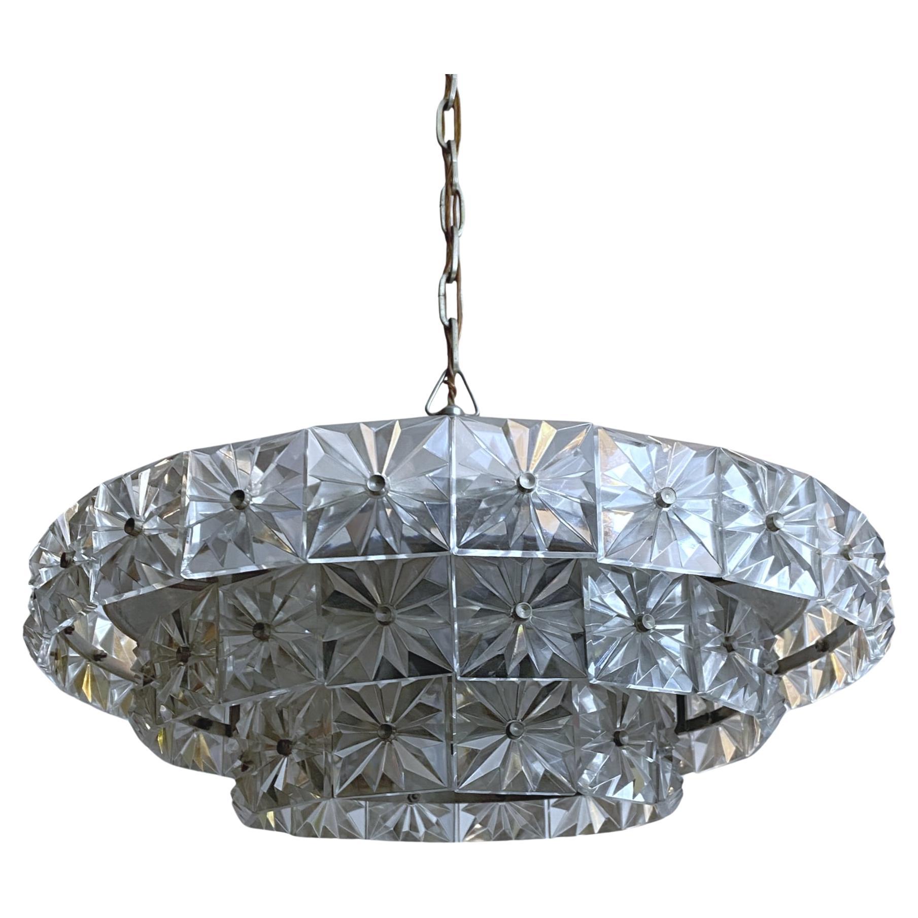 Swedish mid-century crystal chandelier by Eriksmåla, 1960s For Sale