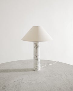 Swedish Mid Century Cylinder Desk Table Lamp in White Marble by Bergboms 1960s