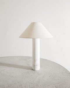 Swedish Mid Century Cylinder Desk Table Lamp in White Marble by Bergboms 1960s