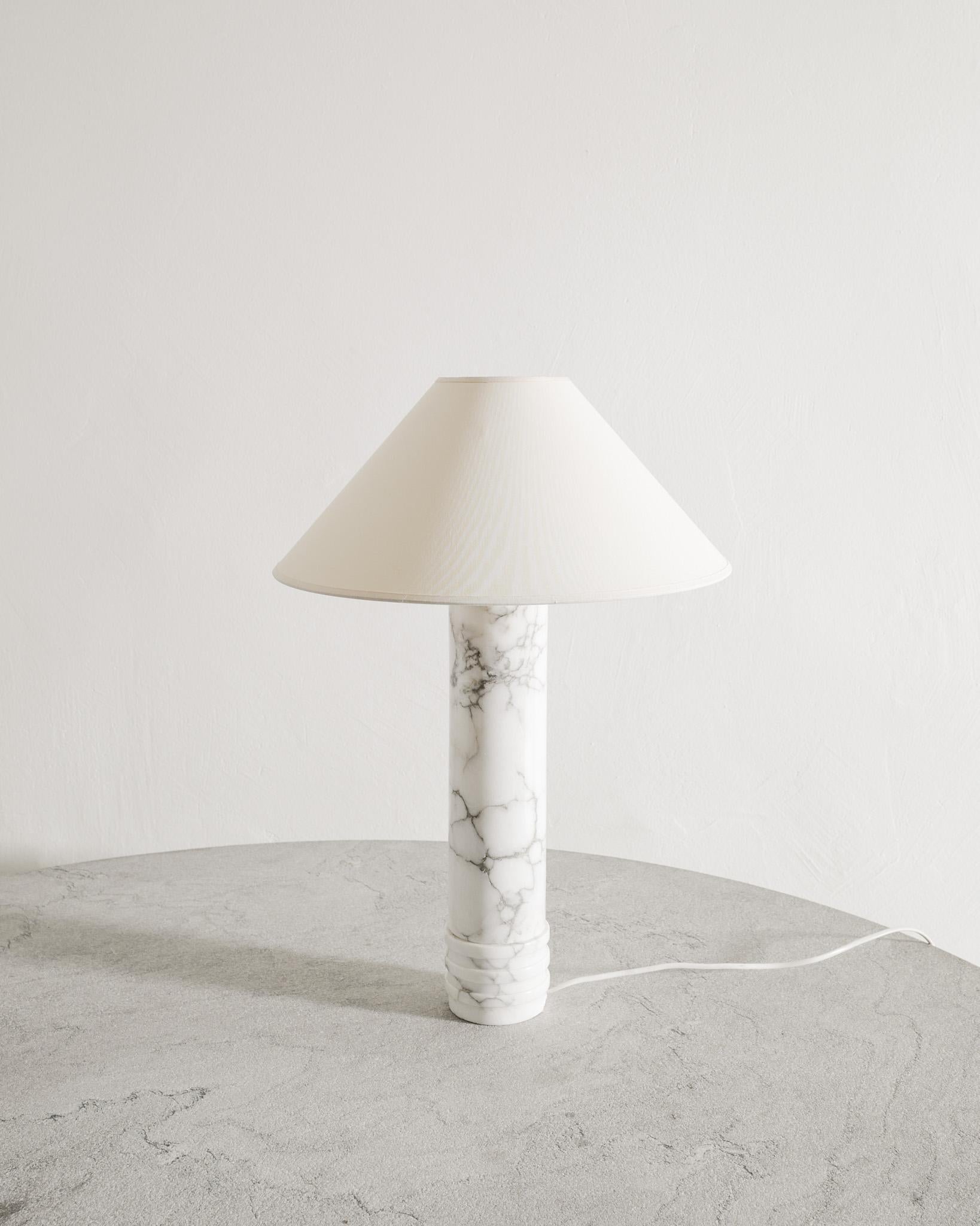 Scandinavian Modern Swedish Mid Century Cylinder Desk Table Lamp in White Marble by Bergboms 1960s For Sale