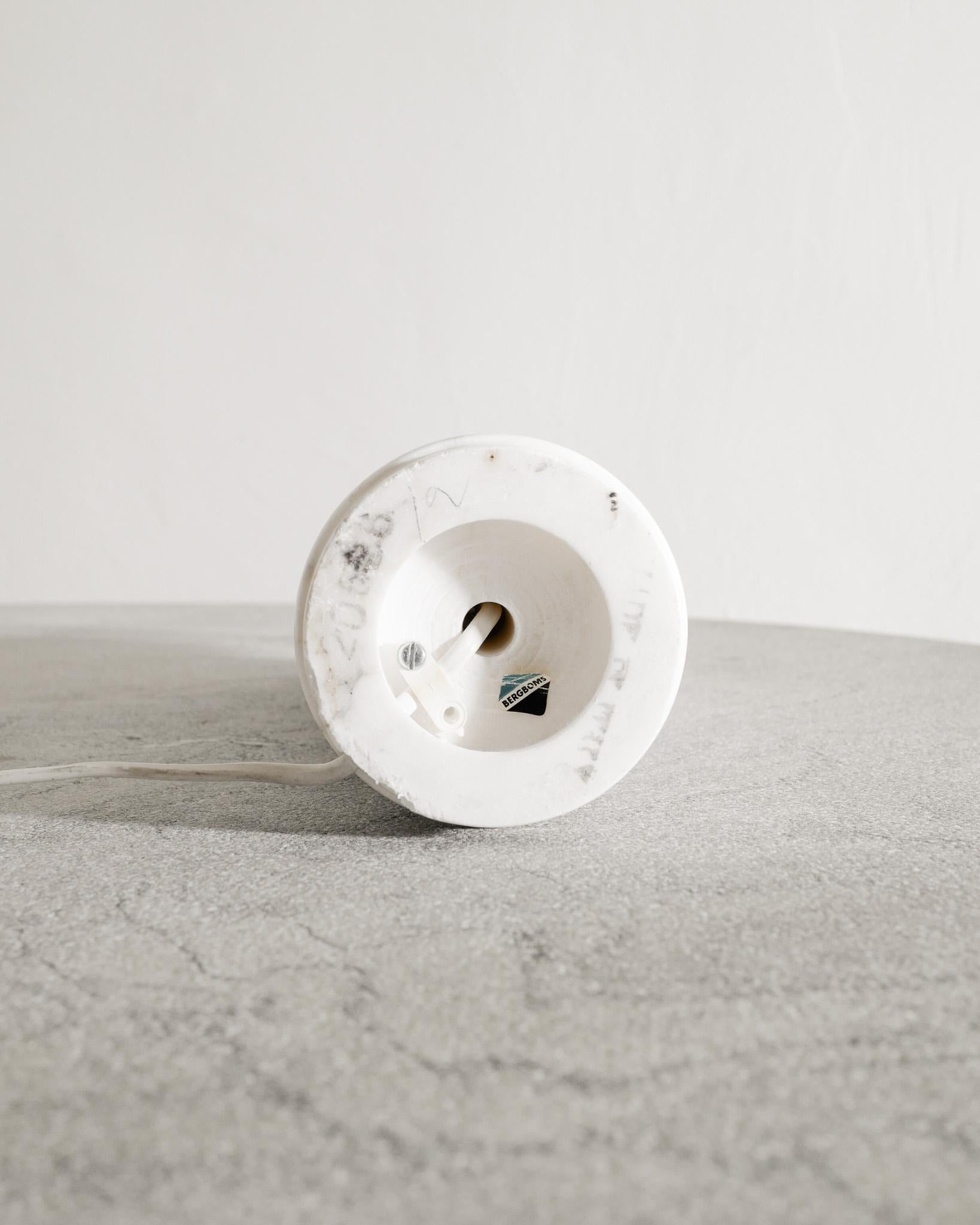 Mid-20th Century Swedish Mid Century Cylinder Desk Table Lamp in White Marble by Bergboms 1960s For Sale