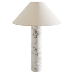 Swedish Mid Century Cylinder Desk Table Lamp in White Marble by Bergboms 1960s