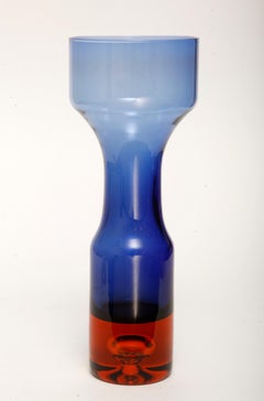 Swedish Midcentury Dark Blue Toned Glass Vase by Bo Borgström for Aseda