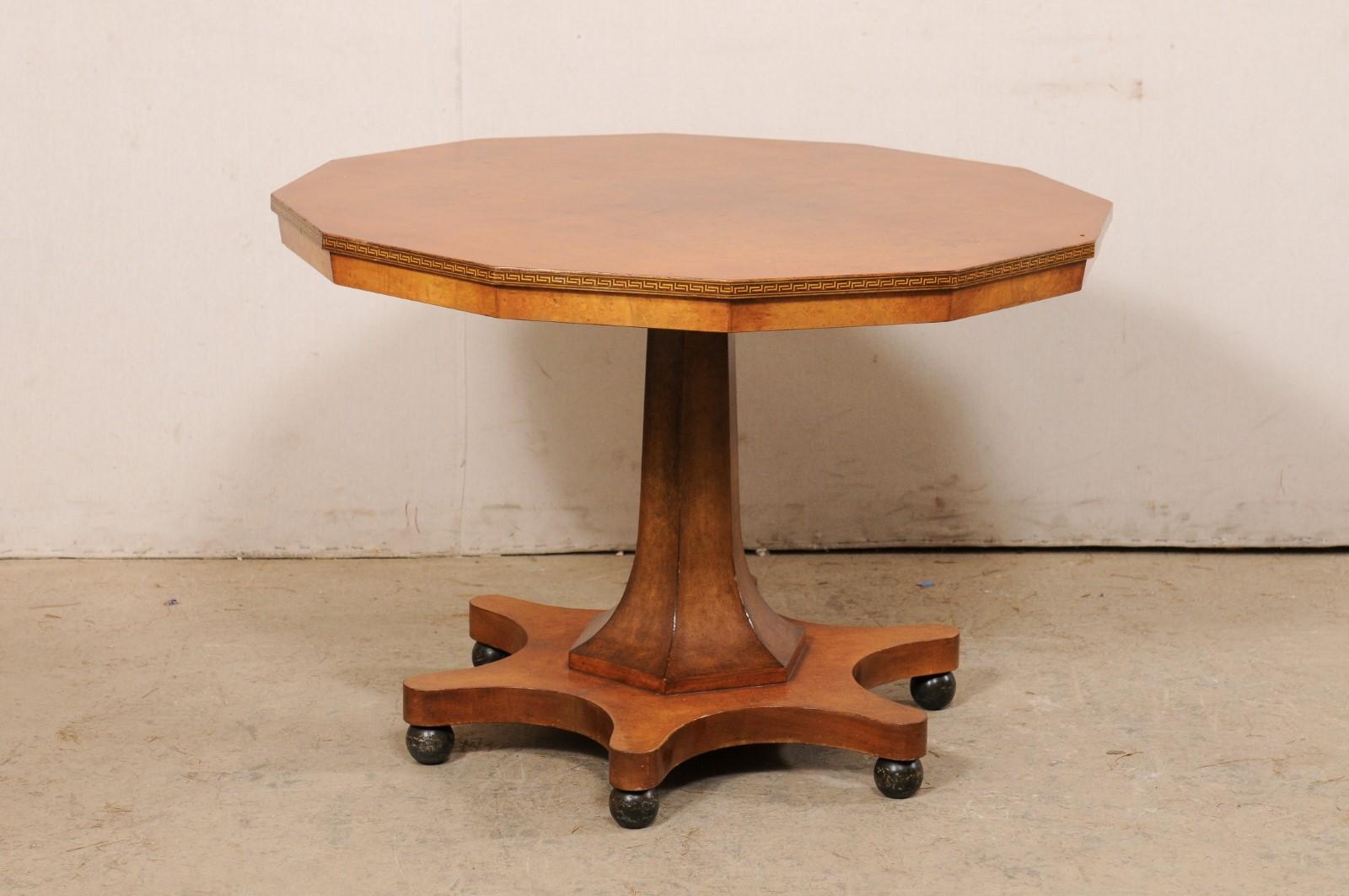 Swedish Mid-Century Dodecagon-Shaped Pedestal Table w/Greek Key Accents 5