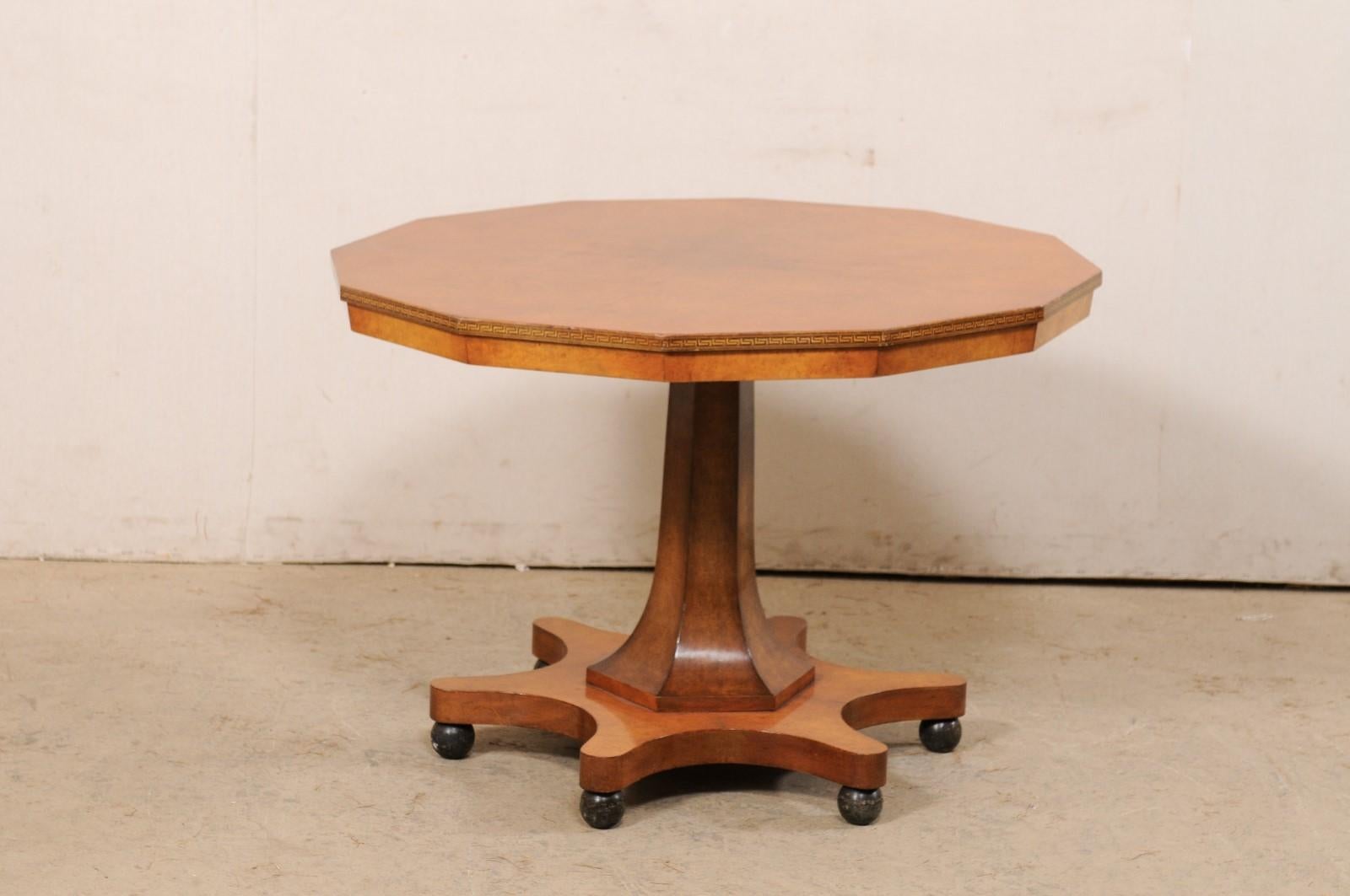 Swedish Mid-Century Dodecagon-Shaped Pedestal Table w/Greek Key Accents In Good Condition In Atlanta, GA