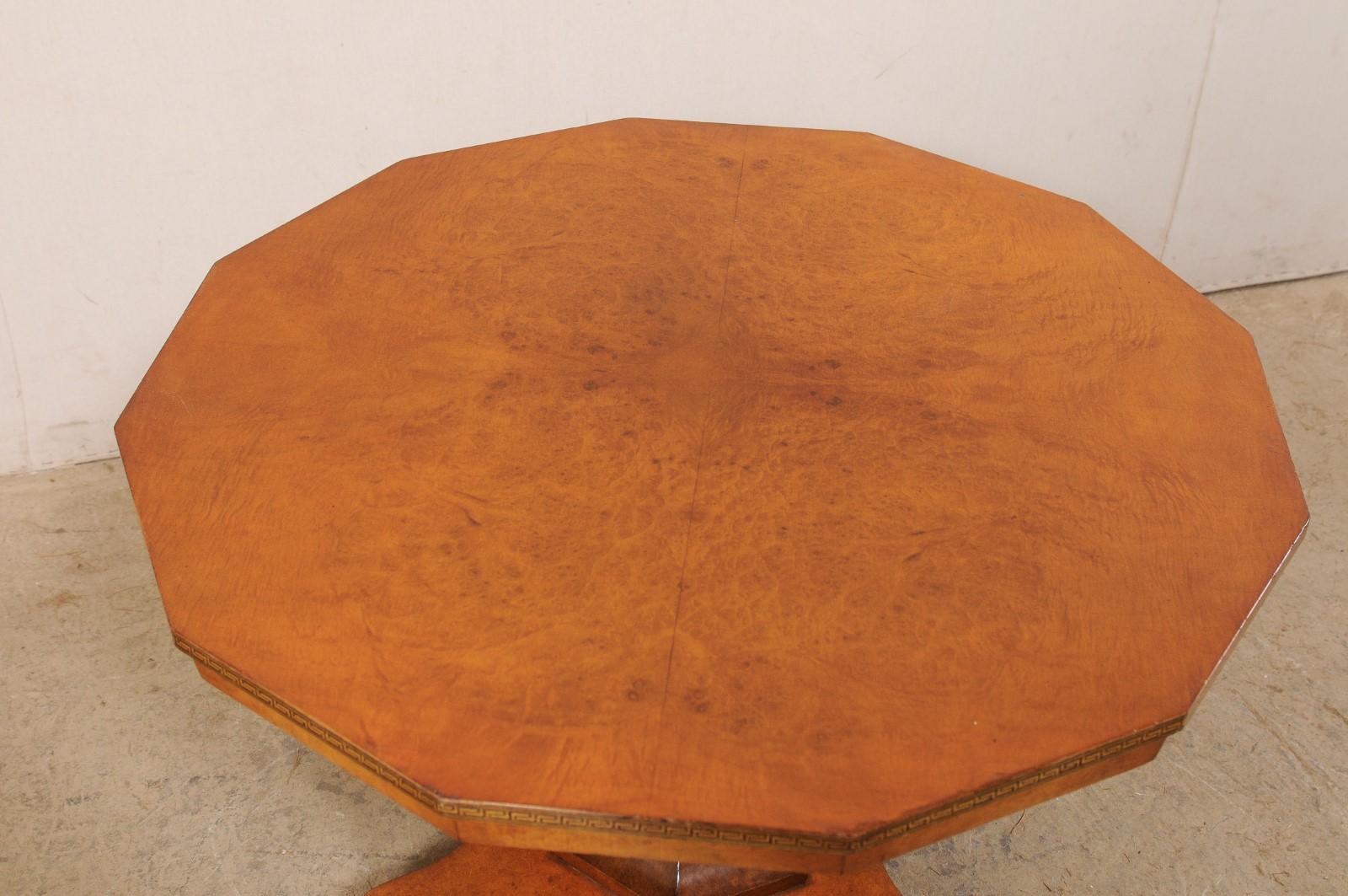 Wood Swedish Mid-Century Dodecagon-Shaped Pedestal Table w/Greek Key Accents