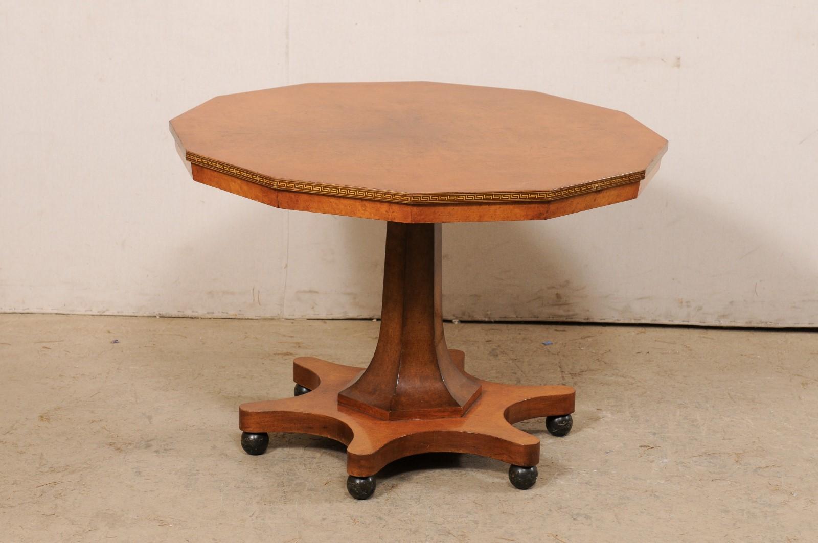 Swedish Mid-Century Dodecagon-Shaped Pedestal Table w/Greek Key Accents 2