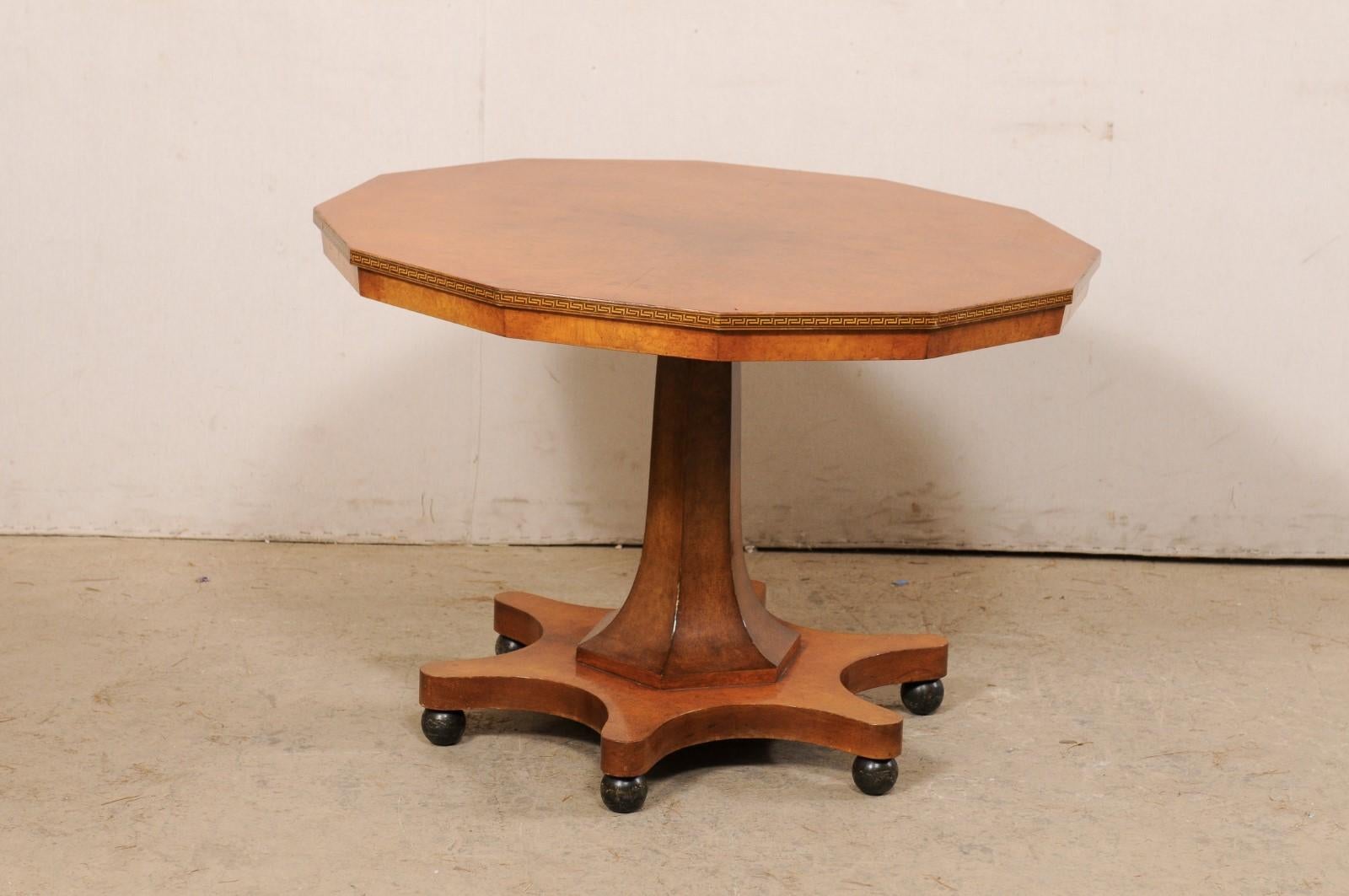 Swedish Mid-Century Dodecagon-Shaped Pedestal Table w/Greek Key Accents 4