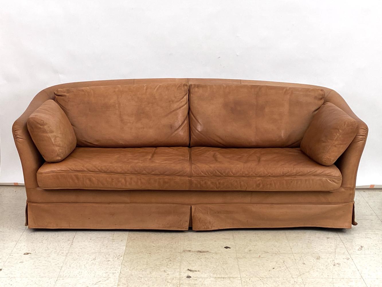 Danish Swedish Mid-Century DUX Brown Leather Sofa For Sale