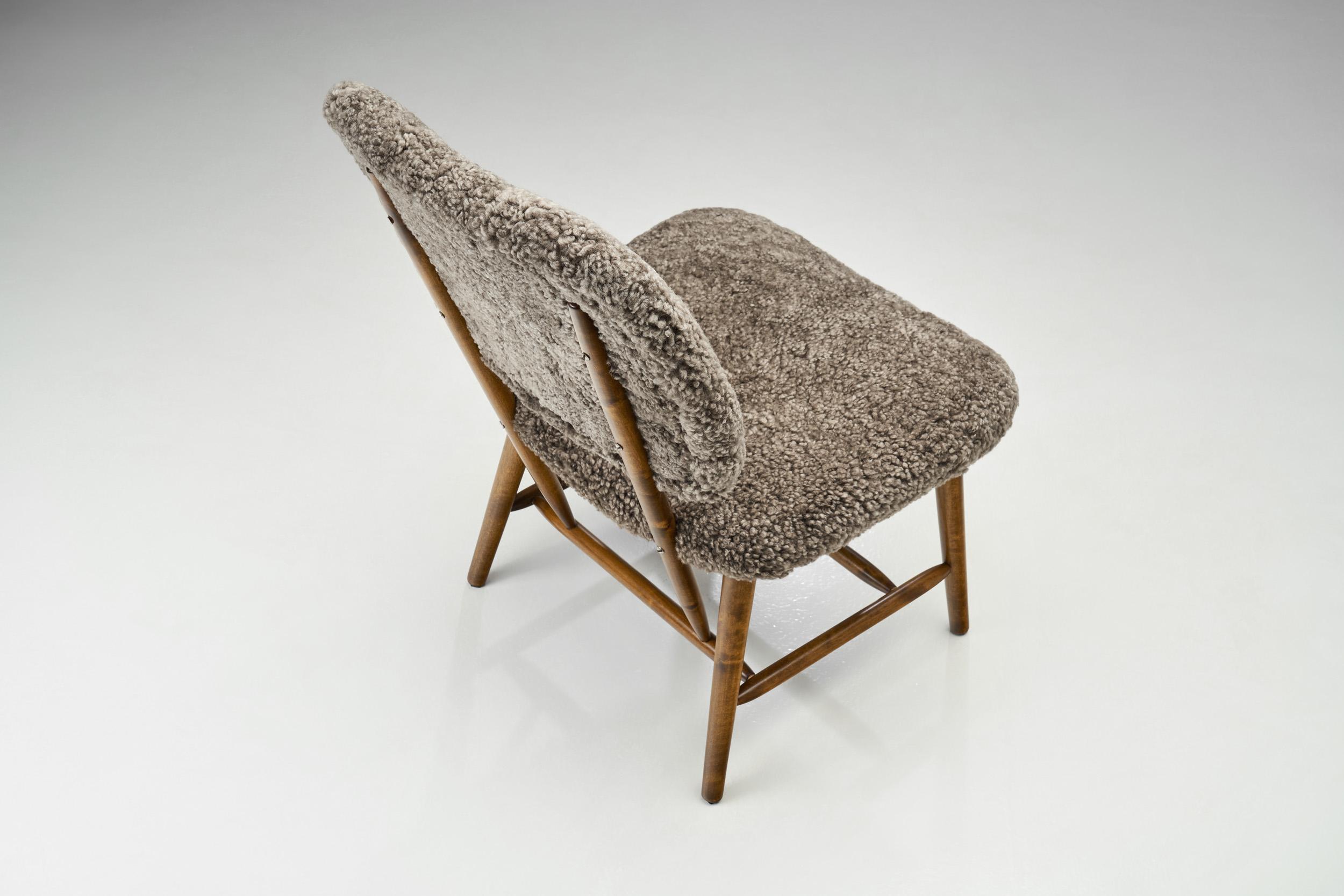 Swedish Mid-Century Easy Chair with Sheepskin, Sweden 1950s For Sale 5