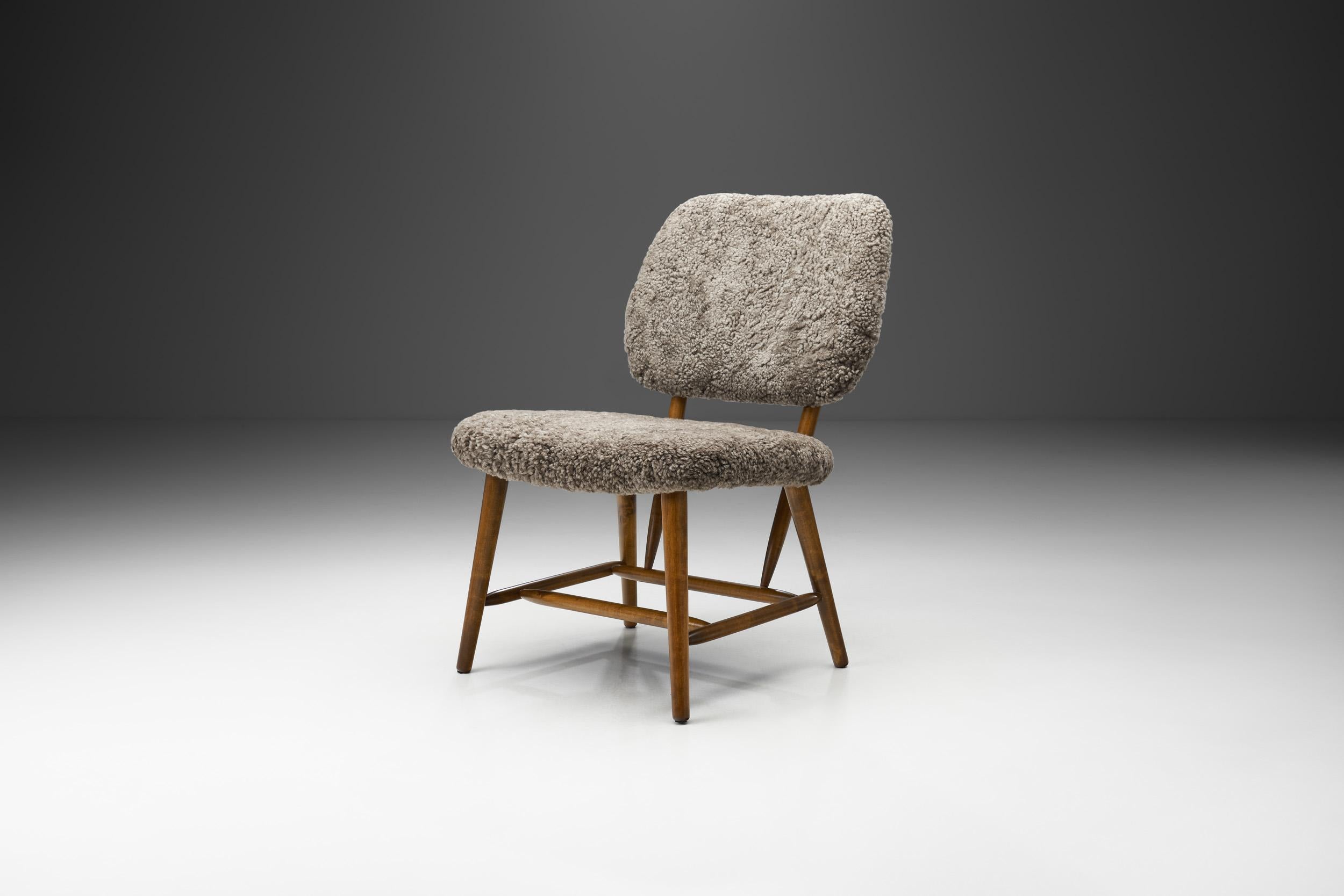 Scandinavian Modern Swedish Mid-Century Easy Chair with Sheepskin, Sweden 1950s