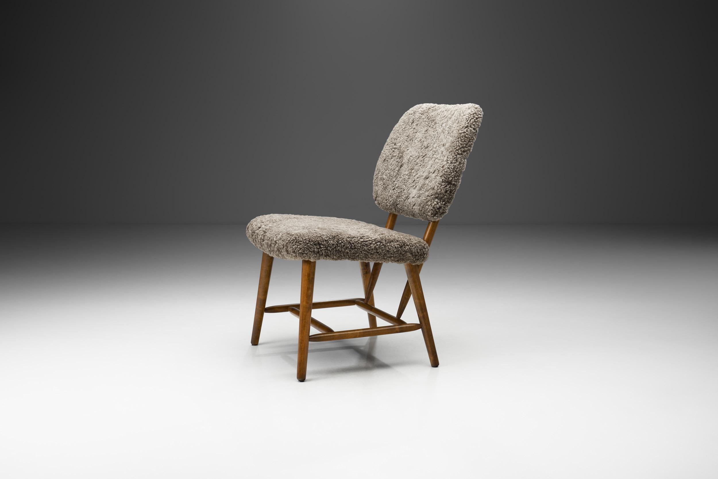 Swedish Mid-Century Easy Chair with Sheepskin, Sweden 1950s In Good Condition In Utrecht, NL