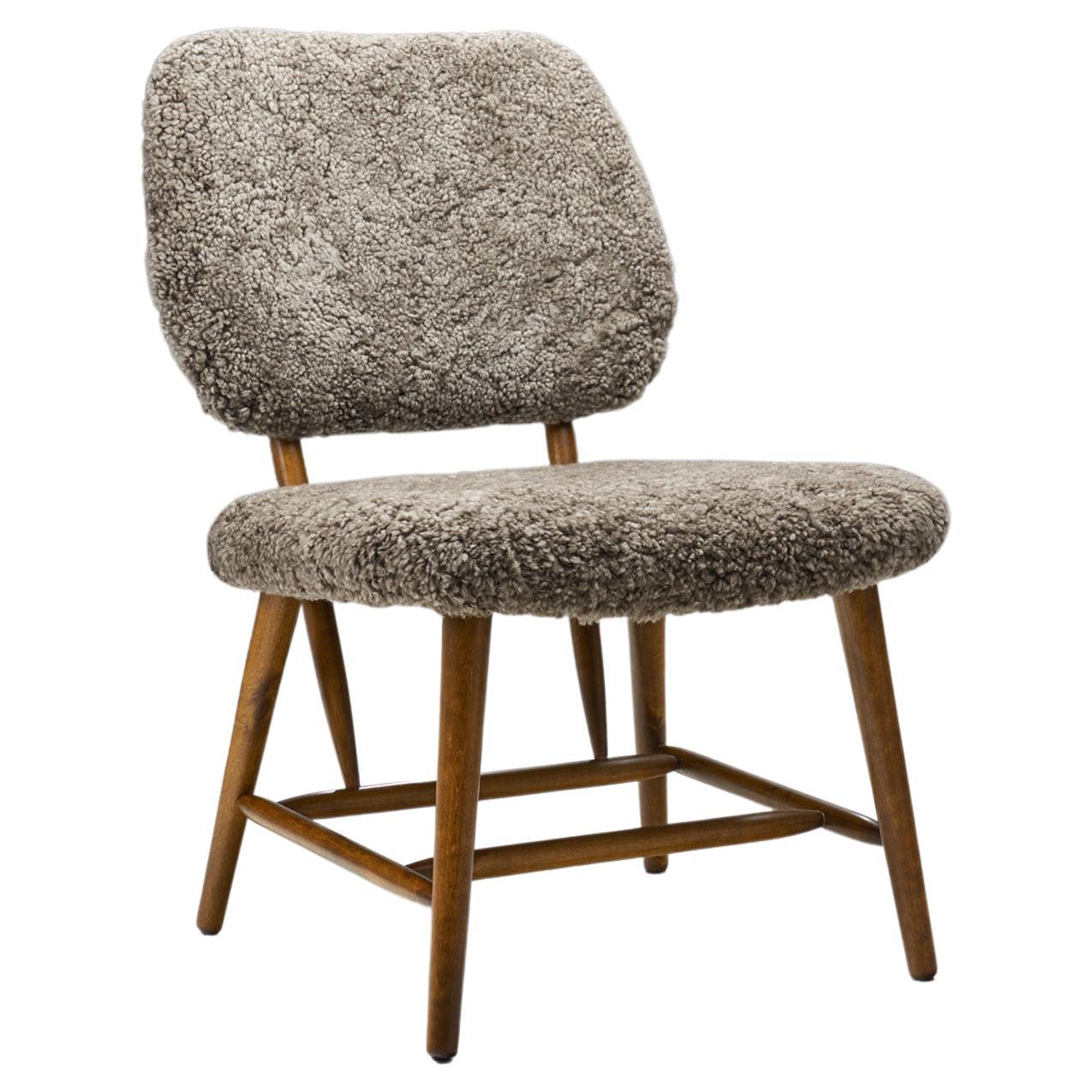 Swedish Mid-Century Easy Chair with Sheepskin, Sweden 1950s For Sale
