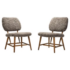 Swedish Mid-Century Easy Chairs with Sheepskin, Sweden 1950s