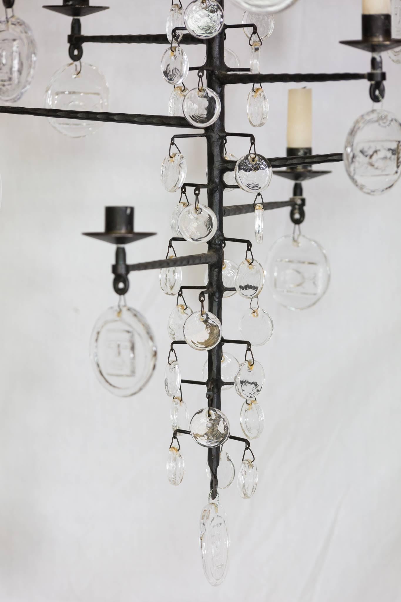 Swedish Iron and Glass Chandelier by Erik Hoglund In Good Condition In New Orleans, LA