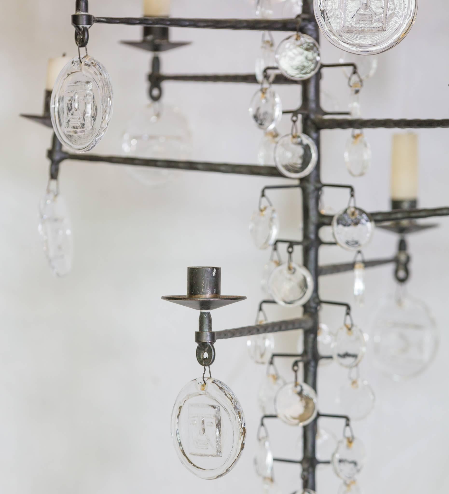 20th Century Swedish Iron and Glass Chandelier by Erik Hoglund