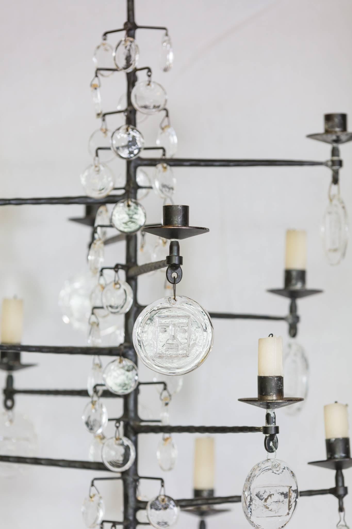 Swedish Iron and Glass Chandelier by Erik Hoglund 1