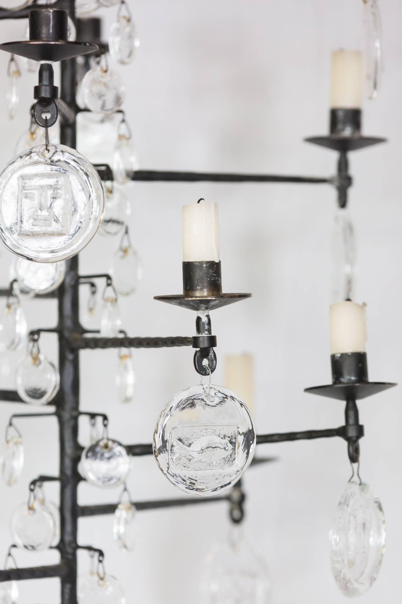 Swedish Iron and Glass Chandelier by Erik Hoglund 2